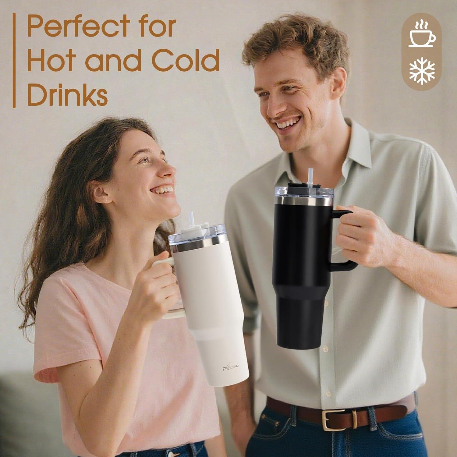 Paquete de 2 Tazas de 1.18L Aisladas Genérico con Asa y Popote