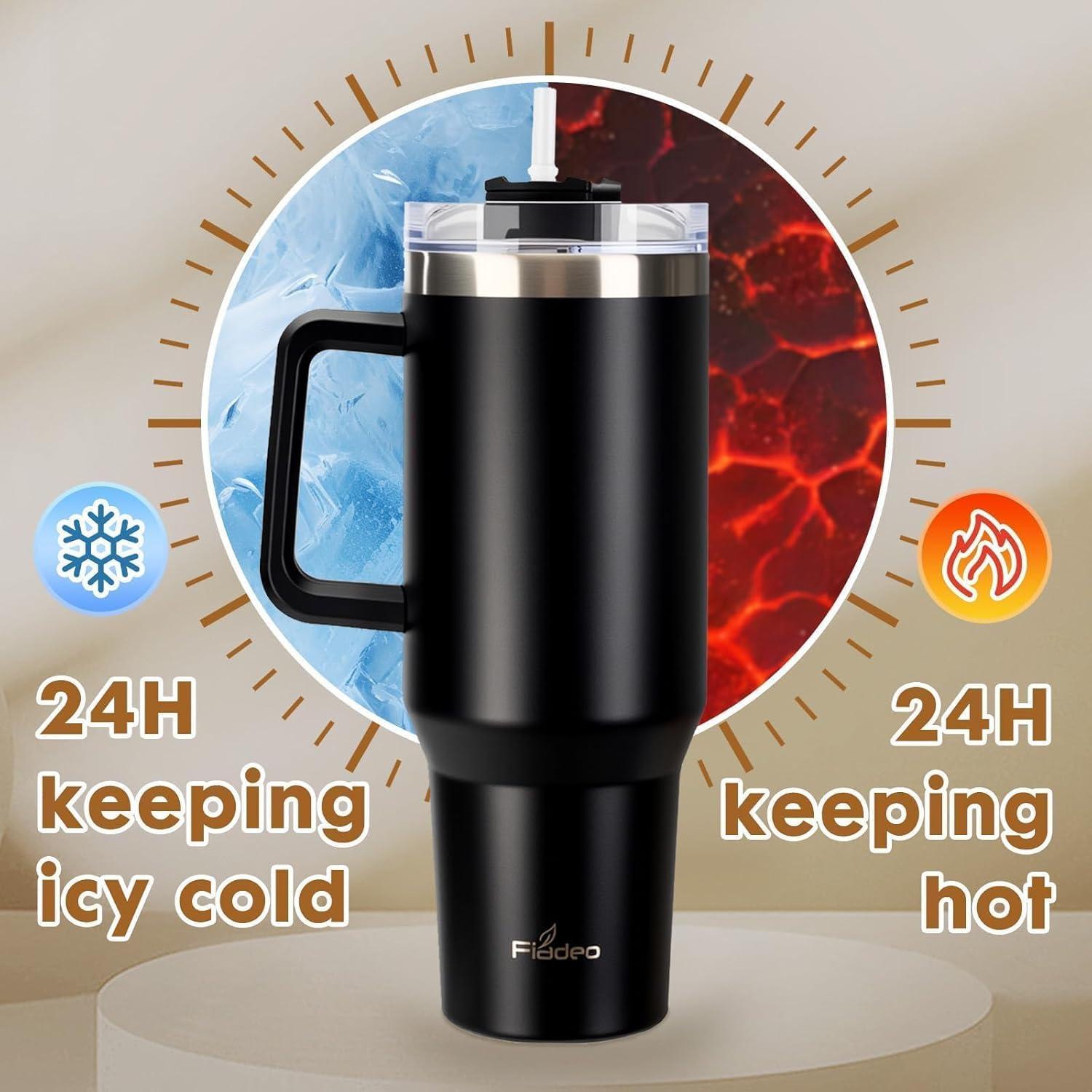 Paquete de 2 Tazas de 1.18L Aisladas Genérico con Asa y Popote