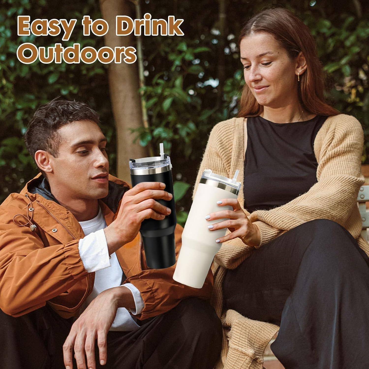 Paquete de 2 Tazas de 1.18L Aisladas Genérico con Asa y Popote