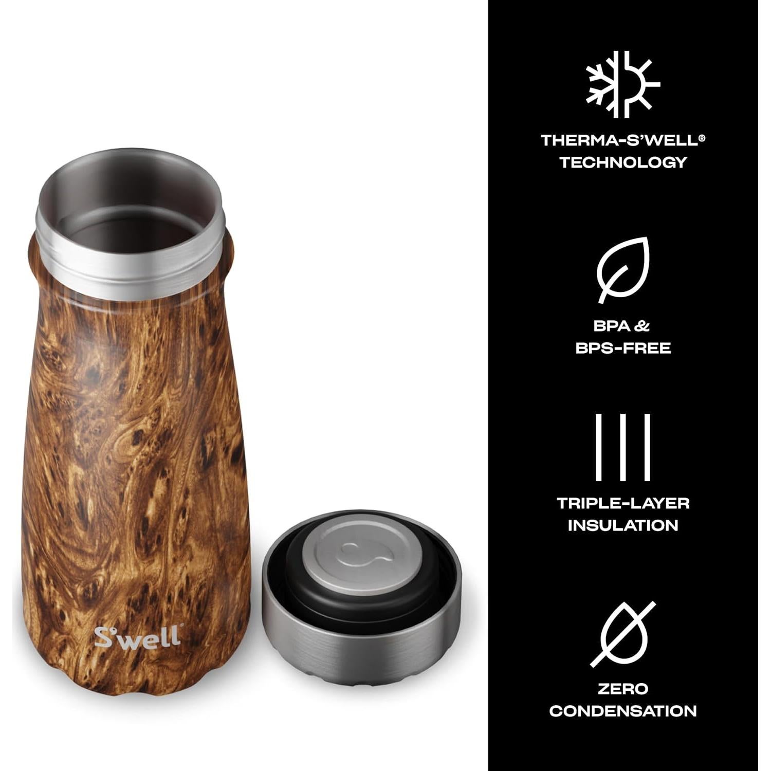 Botella Térmica S'well Commuter 16oz Acero Inoxidable Teakwood