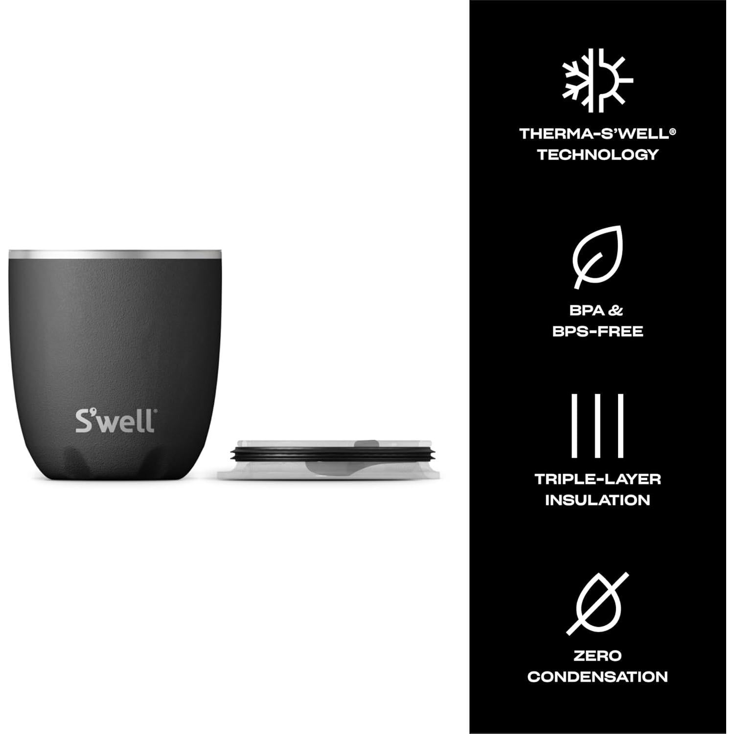 Vaso de Acero Inoxidable S'well 10oz (0.3L) Ónix Aislado