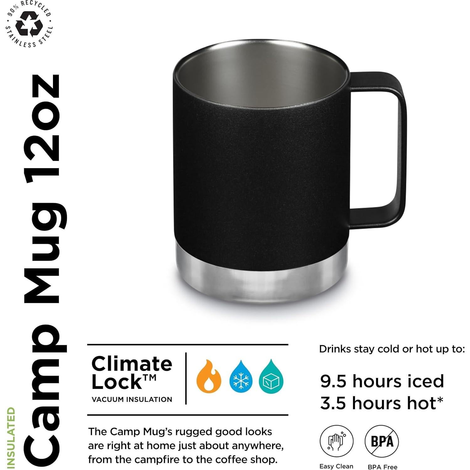 Taza de Viaje Aislada Klean Kanteen 340 ml Negra Libre BPA