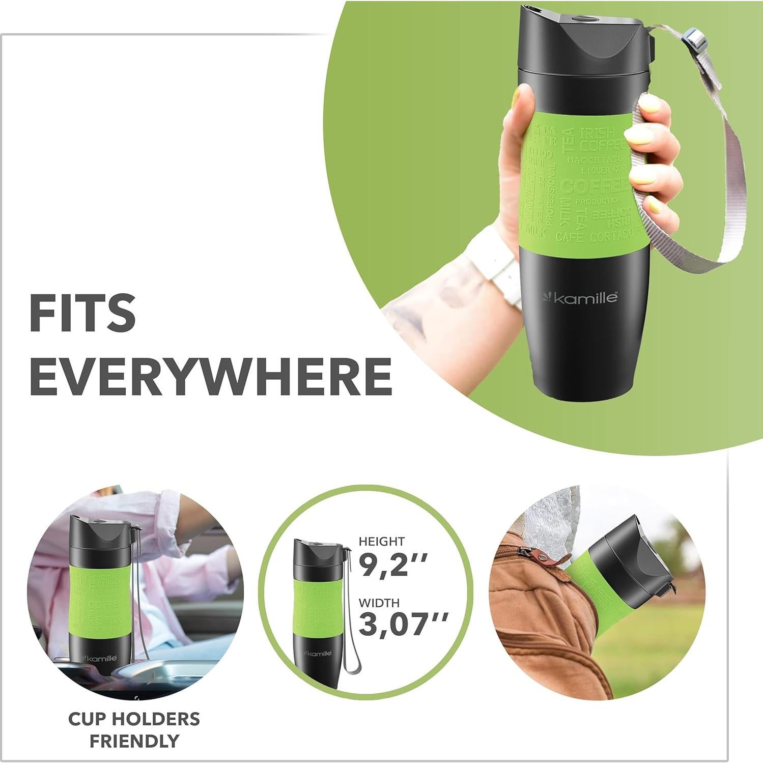 Taza de Viaje Kamille Acero Inoxidable 0.47L Verde