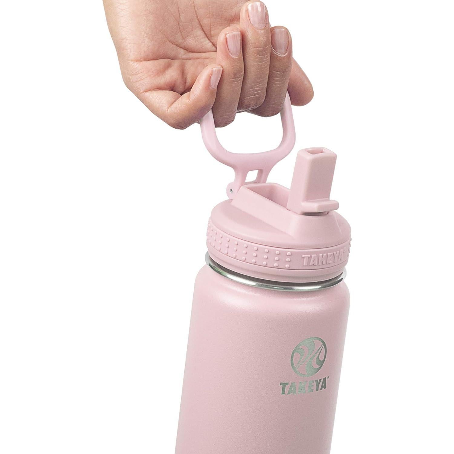 Botella de Agua Takeya Actives 650 ml Rosa con Tapa de Popote