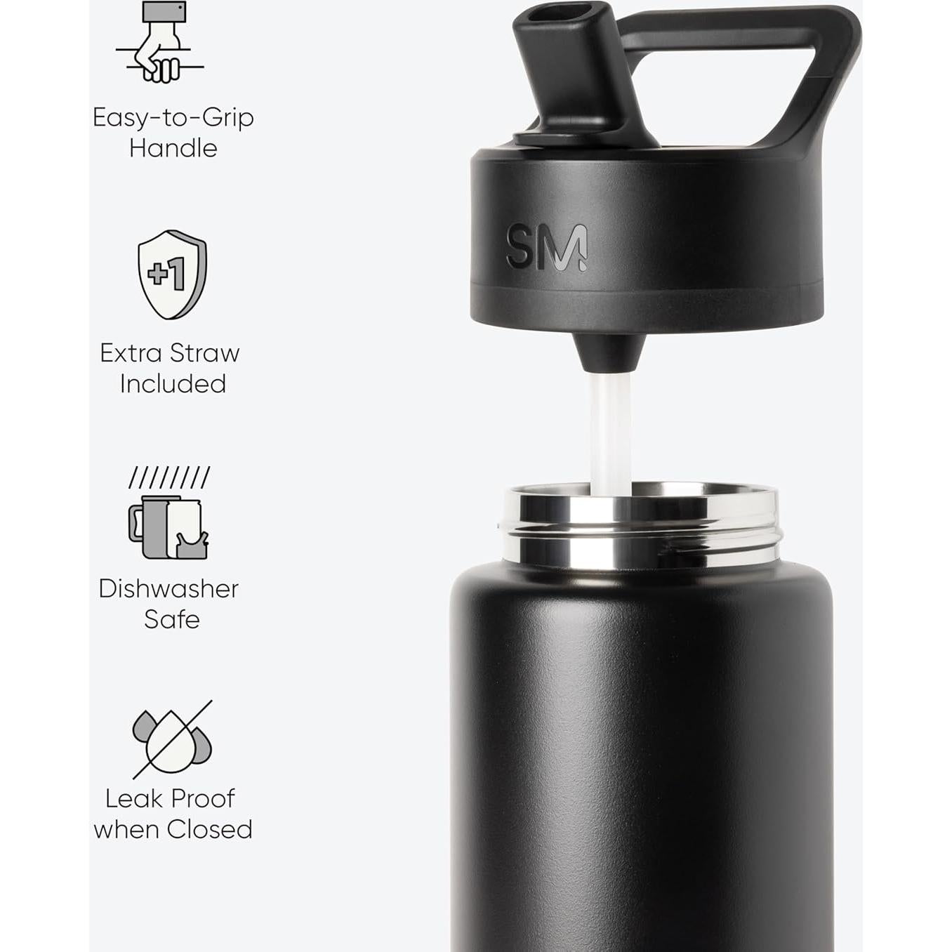 Botella de Agua Aislada Simple Modern 20oz Acero Inoxidable Negro