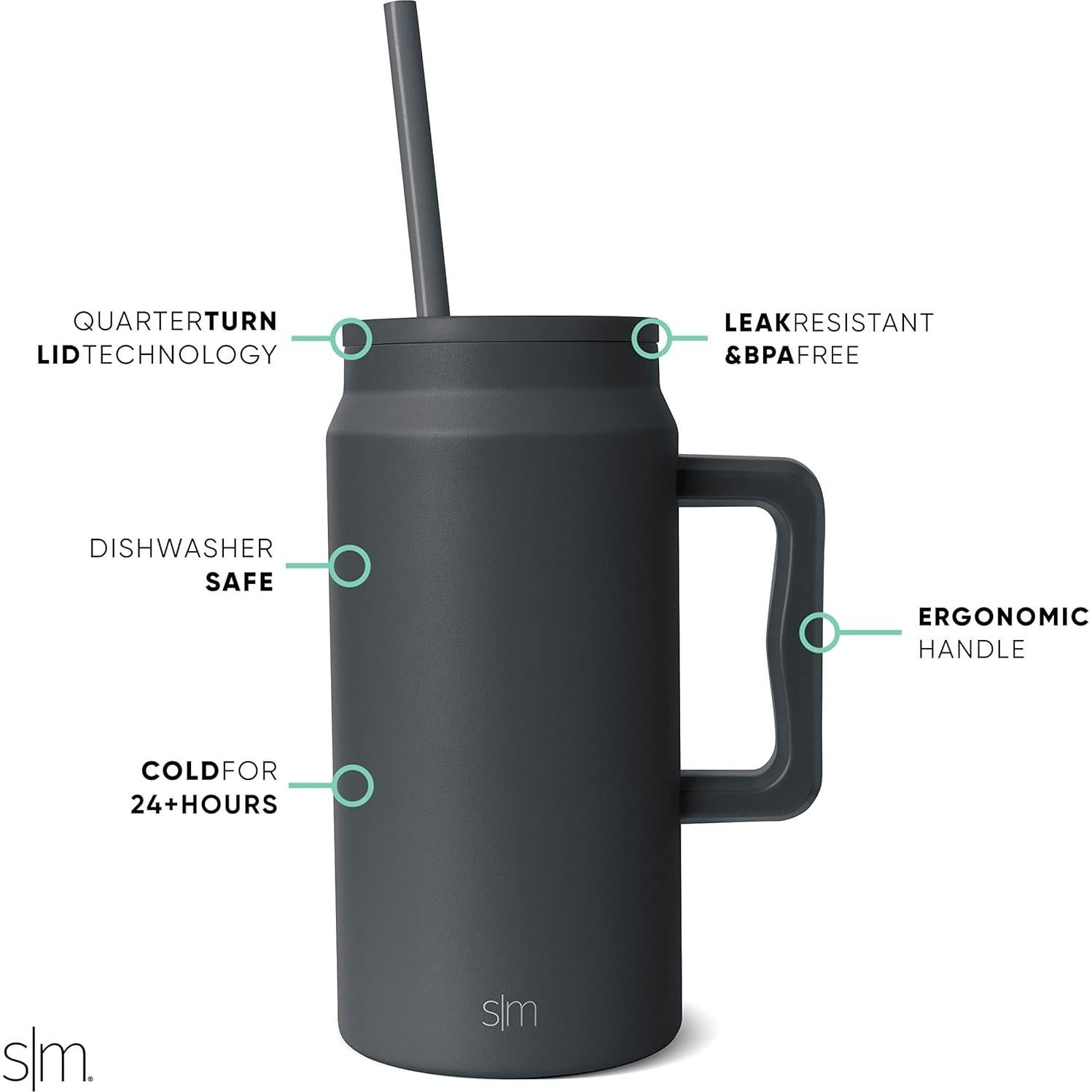 Termo Simple Modern Trek 50oz Grafito con Asa y Tapa para Popote