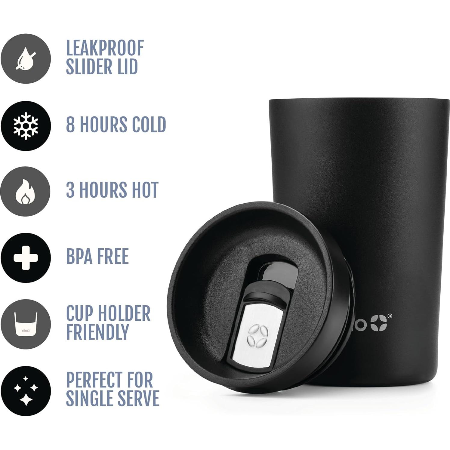 Taza de Viaje Ello Jones Acero Inoxidable 311ml Negra