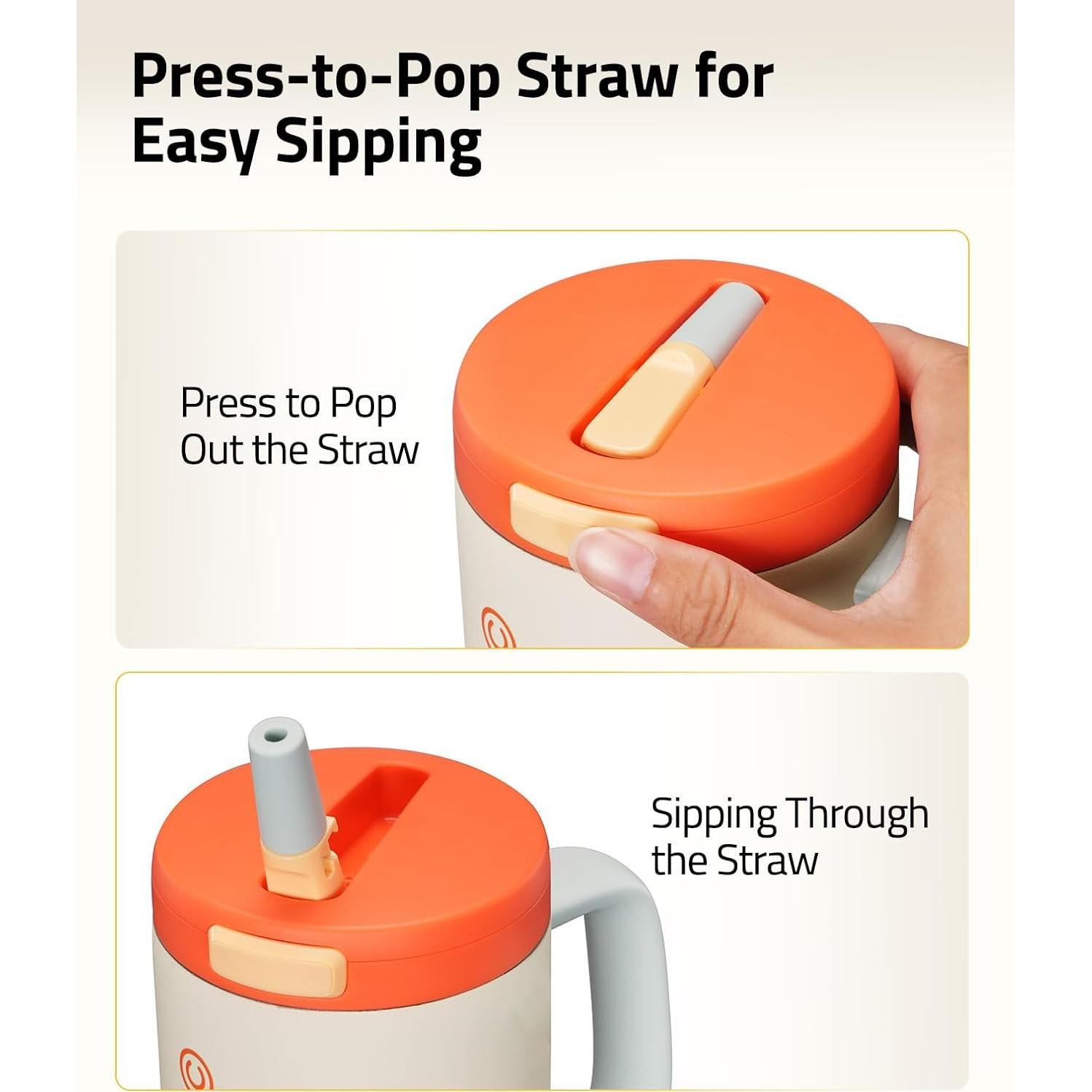 Vaso Aislado CVLIFE 32 oz (0.95 L) con Popote Plegable Beige