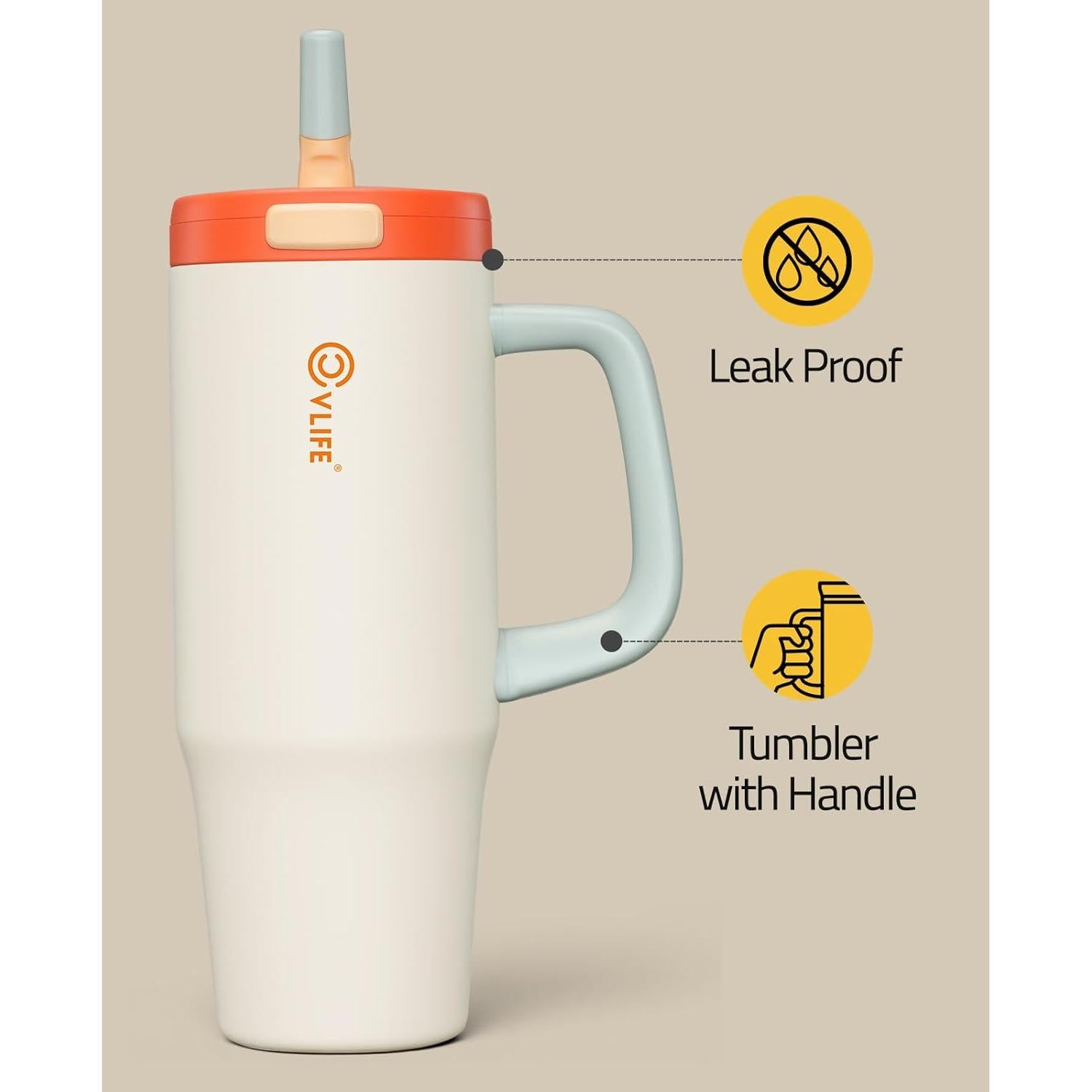 Vaso Aislado CVLIFE 32 oz (0.95 L) con Popote Plegable Beige