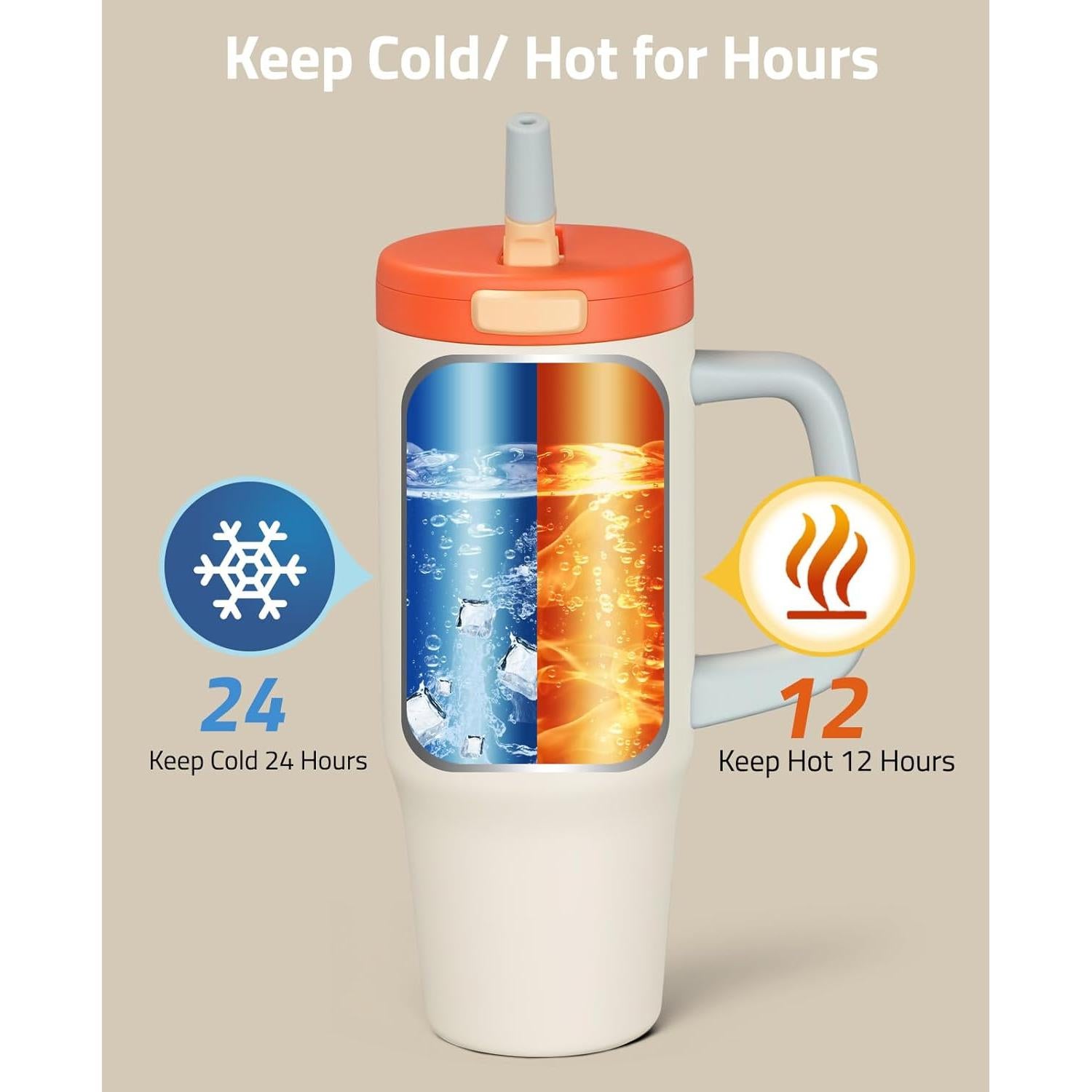 Vaso Aislado CVLIFE 32 oz (0.95 L) con Popote Plegable Beige