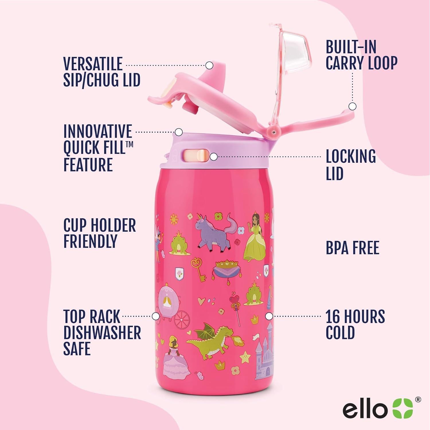 Botella de Agua Ello Pop & Fill 355ml Acero Inoxidable Palacio Real