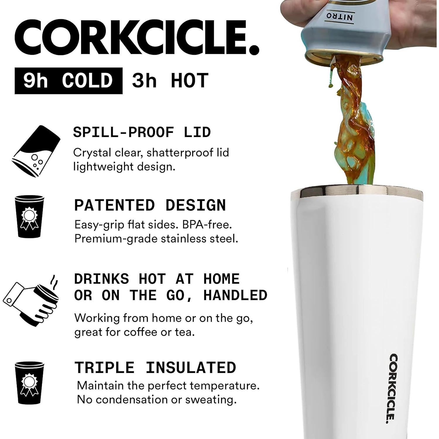 Botella Tumbler Aislada Corkcicle 16 oz Blanco Acero Inoxidable