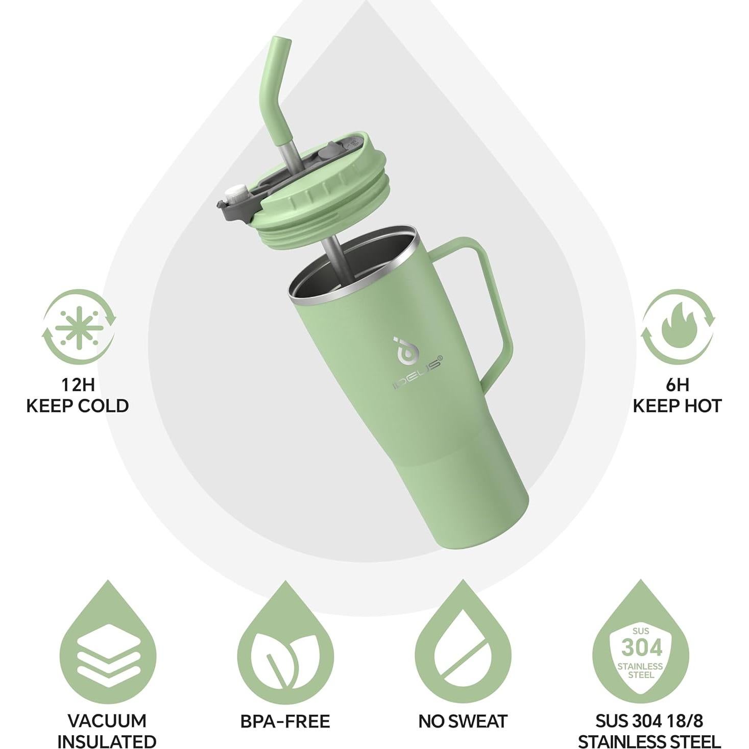 Vaso Aislado de Acero Inoxidable Ideus 32 oz Verde Aguacate