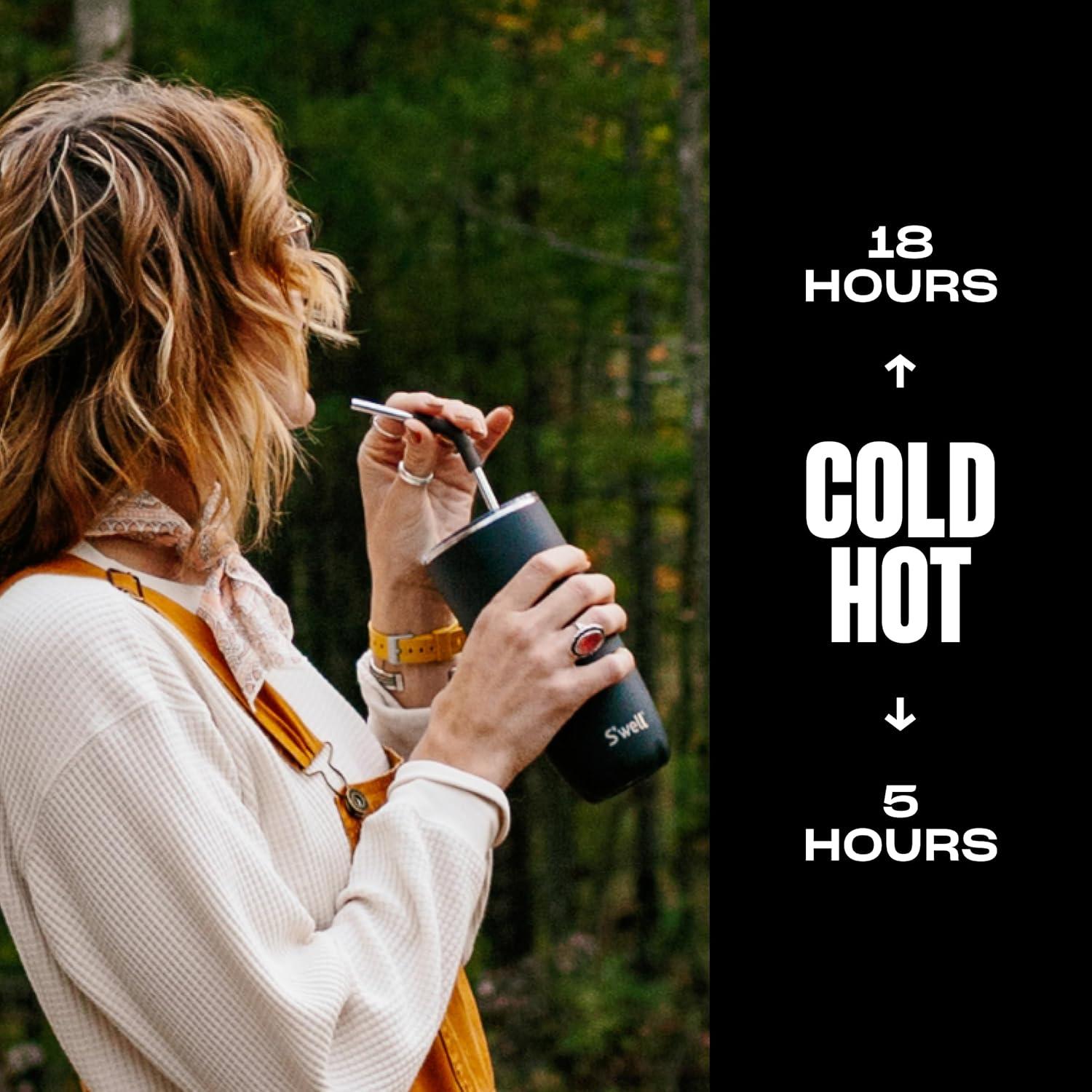 Vaso S'well Acero Inoxidable 24oz Aislado con Popote Ónix