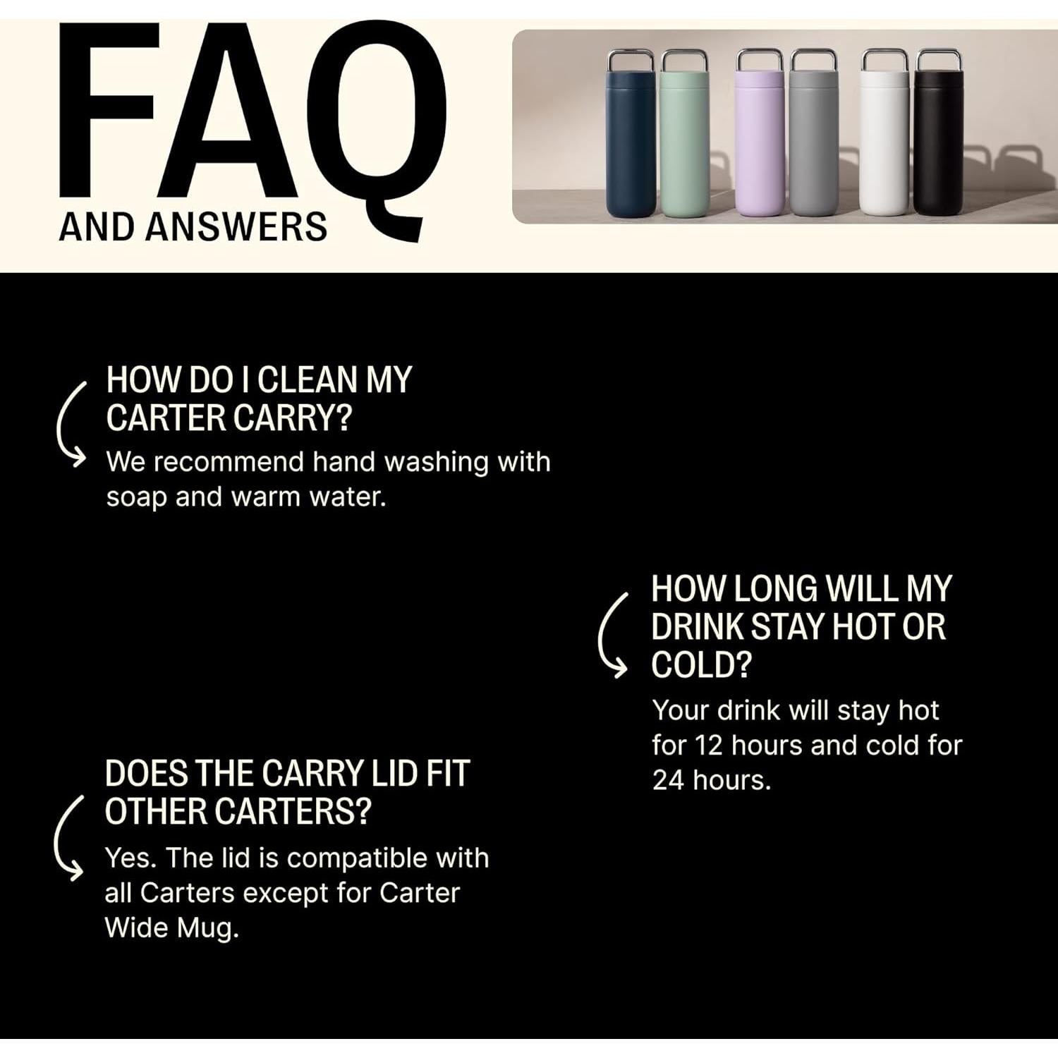 Botella de Agua Fellow Carter Carry 20 oz Acero Inoxidable Negro