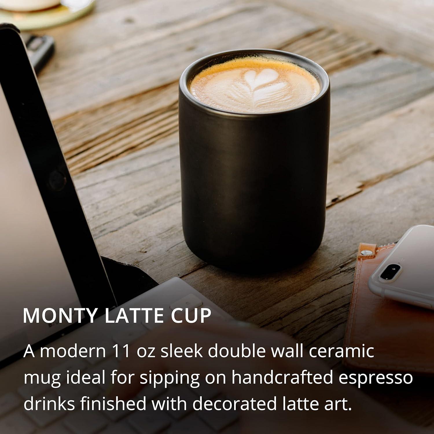 Tazas de Latte Fellow Monty - Cerámica Doble Pared 11 oz - Set de 2