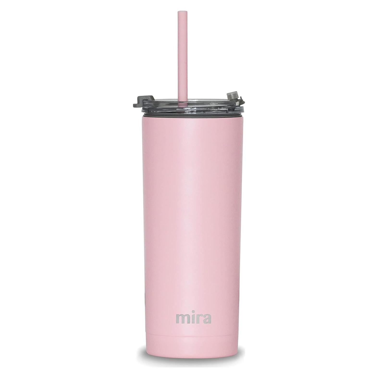 Vaso Aislado de Acero Inoxidable MIRA 20 oz Rosa con Tapa y Pajilla