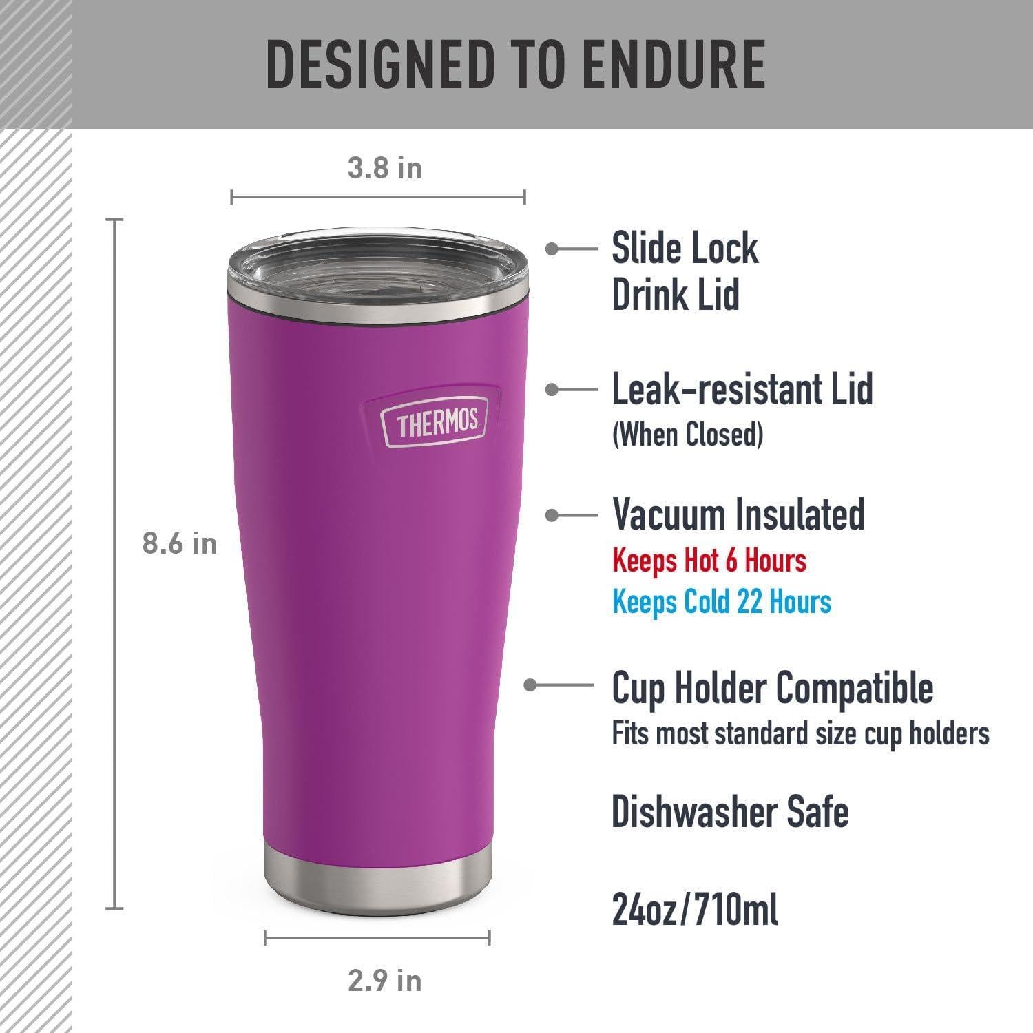Vaso de Acero Inoxidable THERMOS 24oz Ciruela con Cierre Deslizante