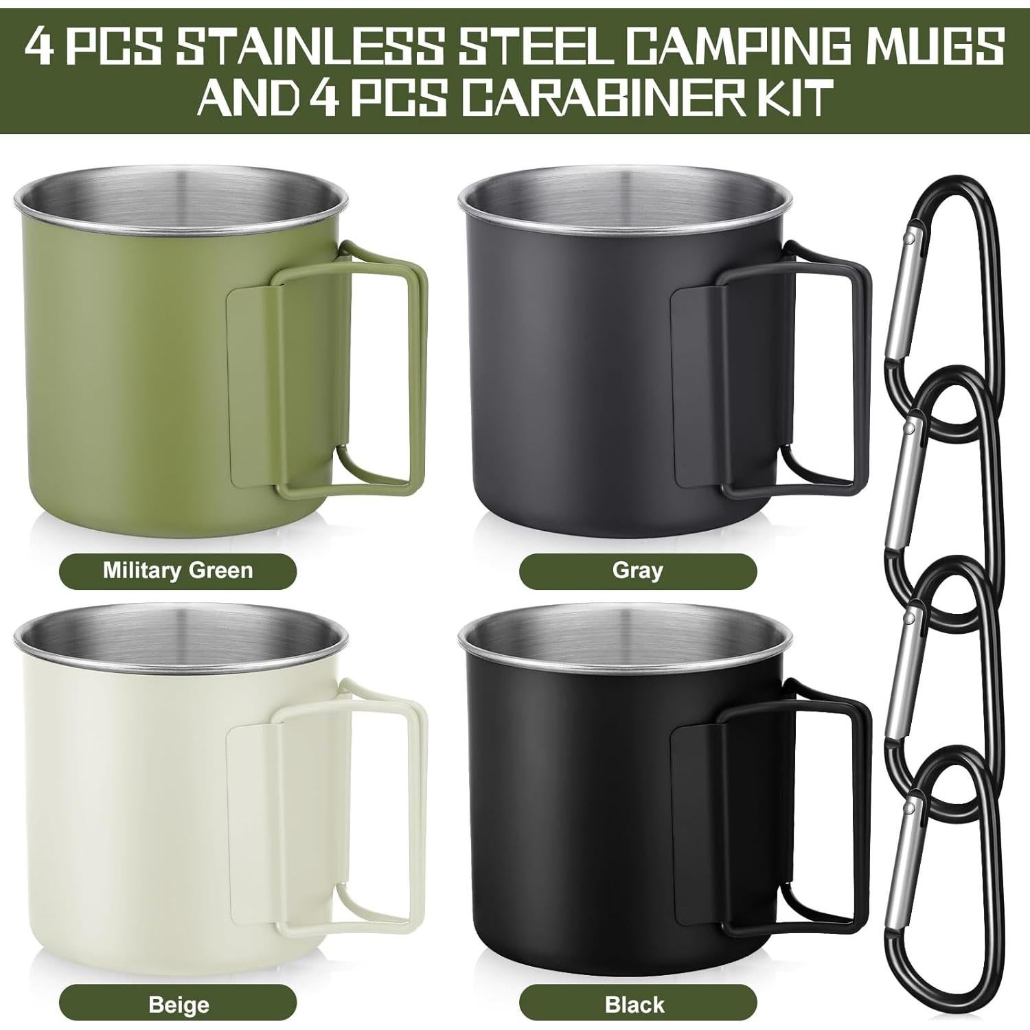Set de 4 Tazas de Camping Zhehao 355 ml Acero Inoxidable Plegables
