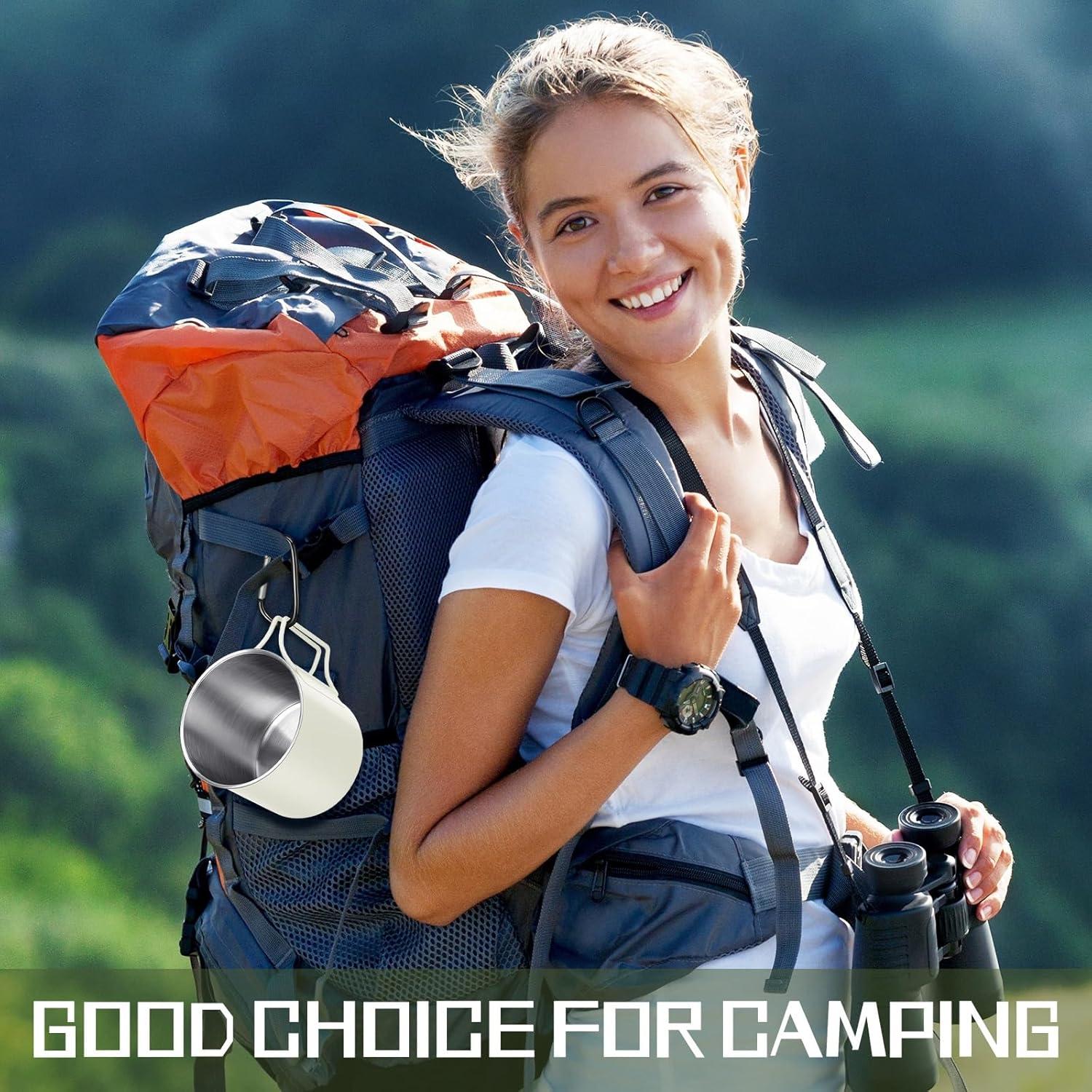 Set de 4 Tazas de Camping Zhehao 355 ml Acero Inoxidable Plegables