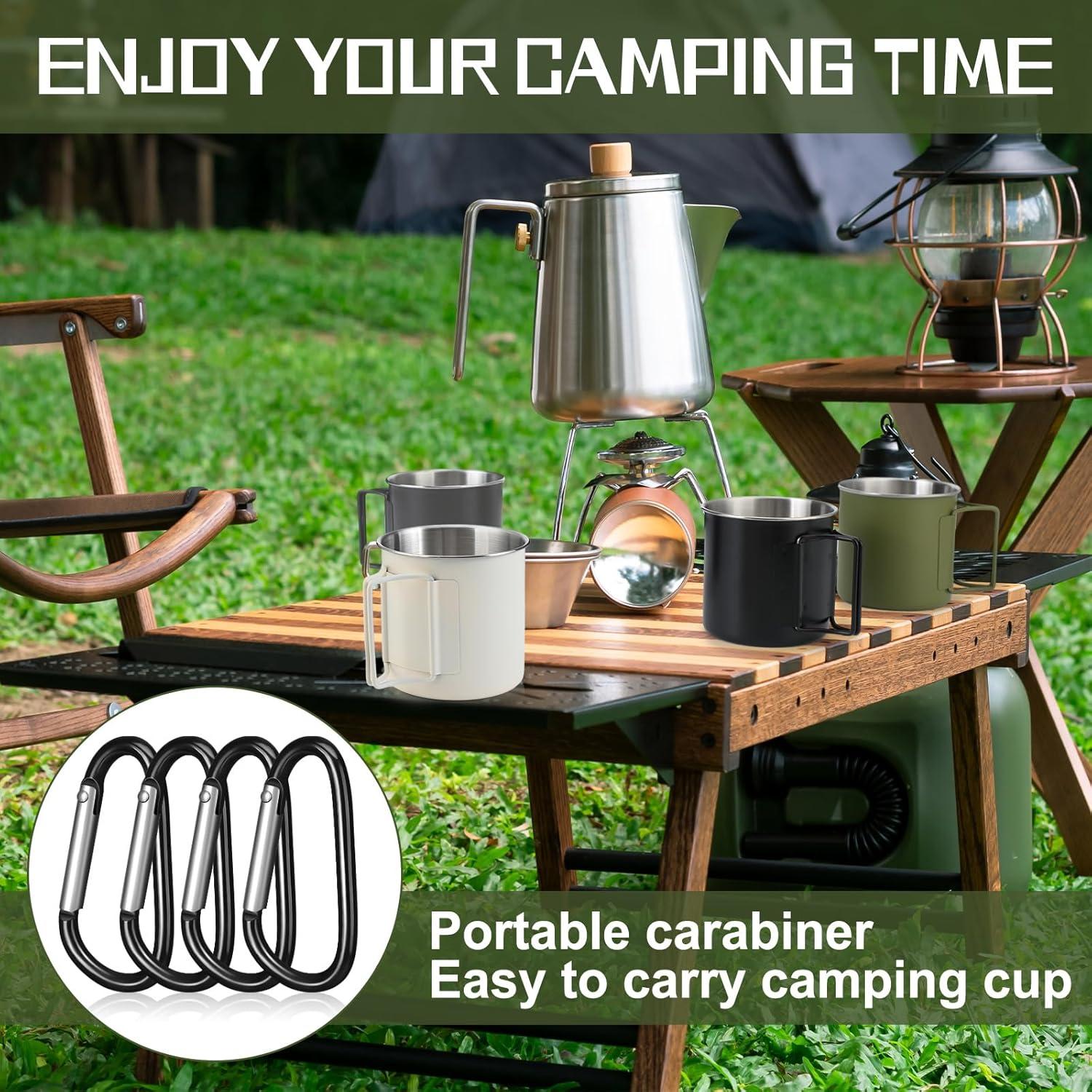 Set de 4 Tazas de Camping Zhehao 355 ml Acero Inoxidable Plegables