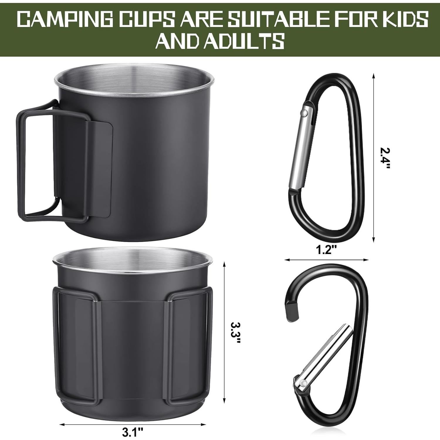 Set de 4 Tazas de Camping Zhehao 355 ml Acero Inoxidable Plegables