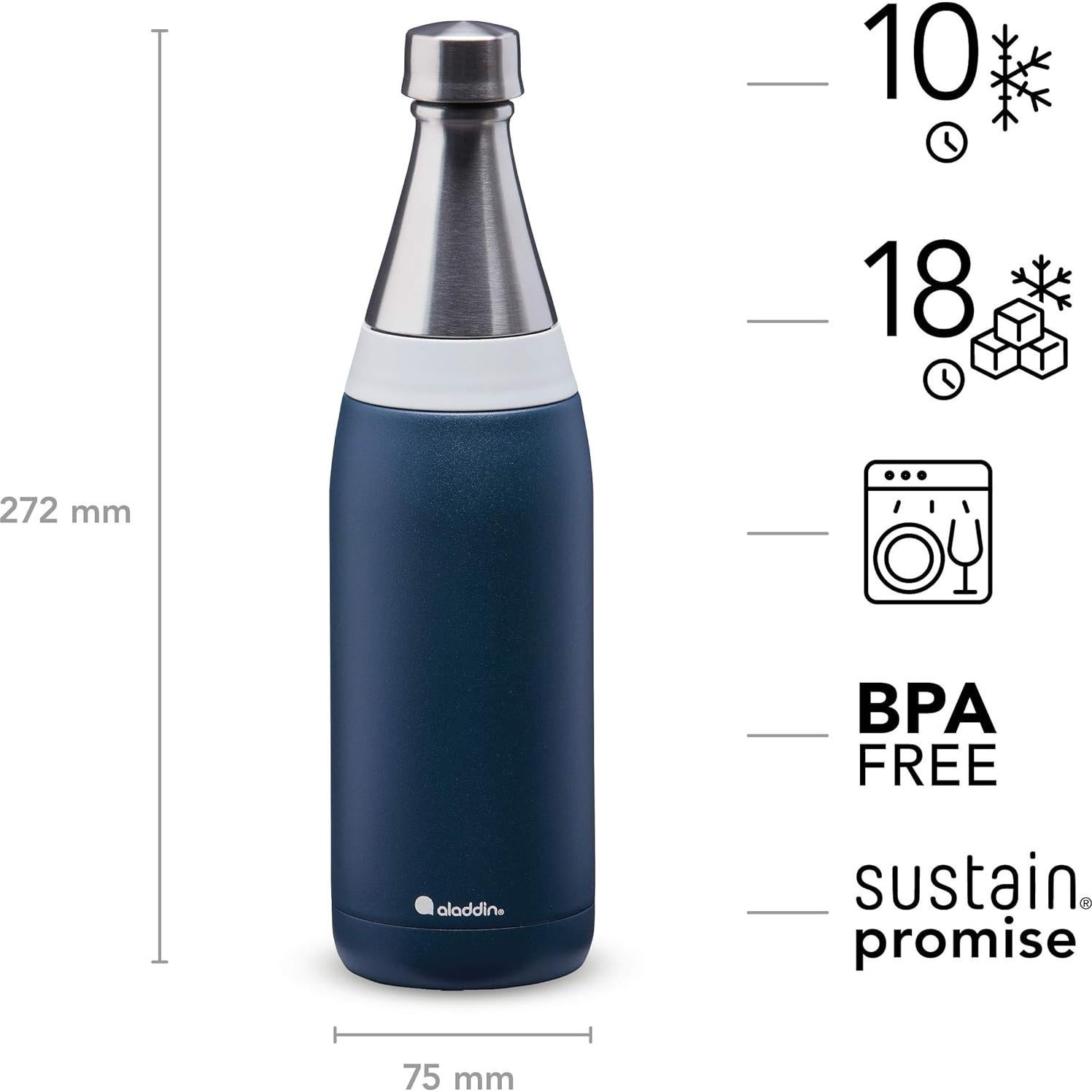 Botella de Agua Reutilizable Aladdin Fresco 0.6L Acero Inoxidable Azul