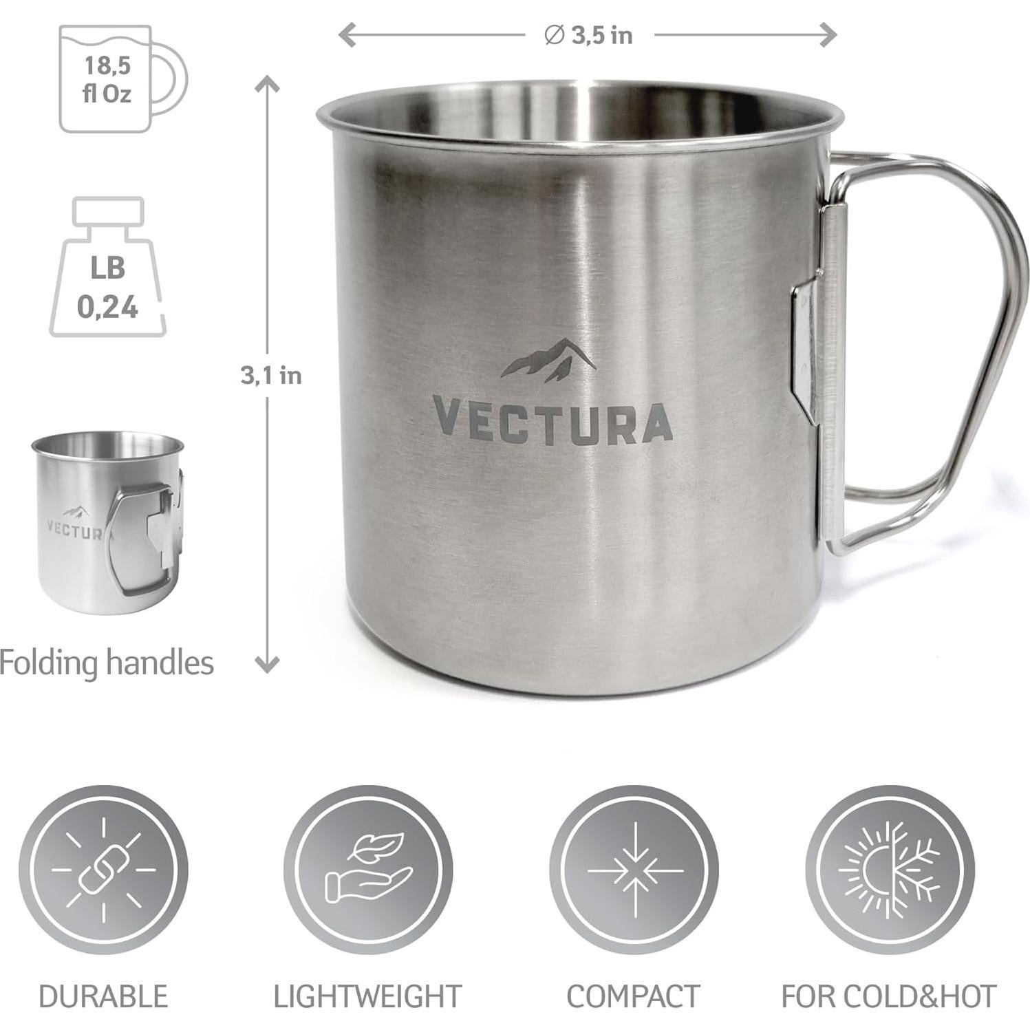 Taza de Camping Vectura de Acero Inoxidable 550ml - Ligera y Duradera