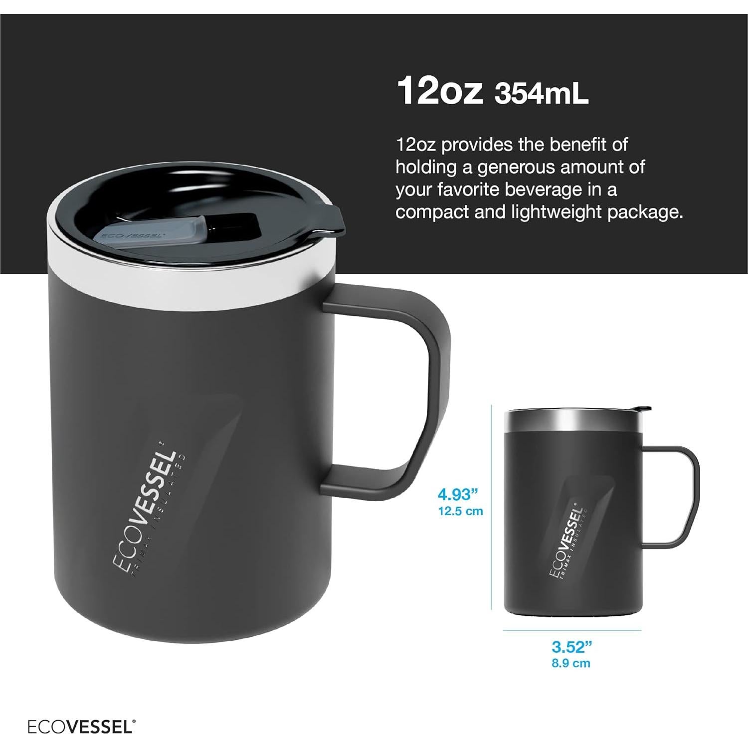 Taza de Viaje EcoVessel TRANSIT Acero Inoxidable 0.35L Negra