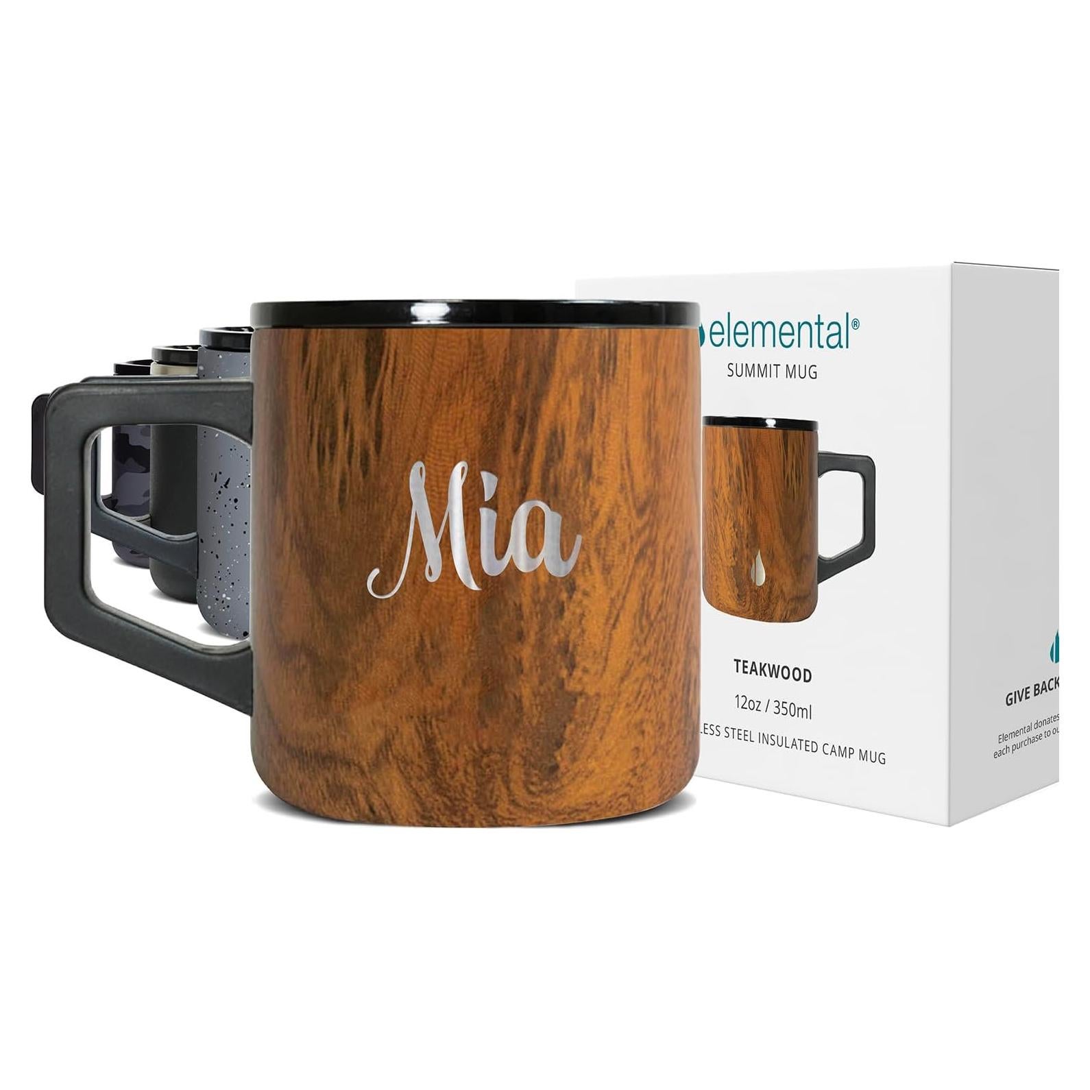 Taza de café aislada Elemental 12oz Teakwood con tapa