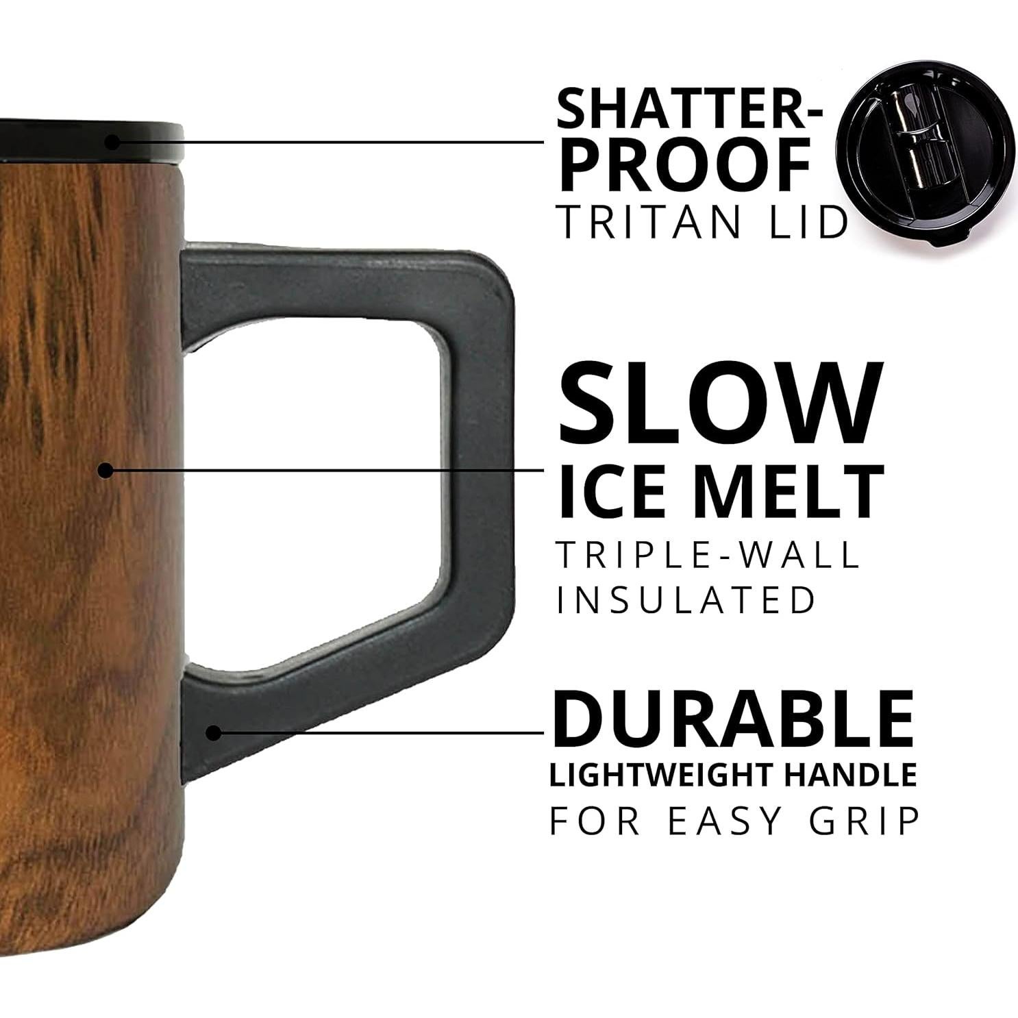 Taza de café aislada Elemental 12oz Teakwood con tapa