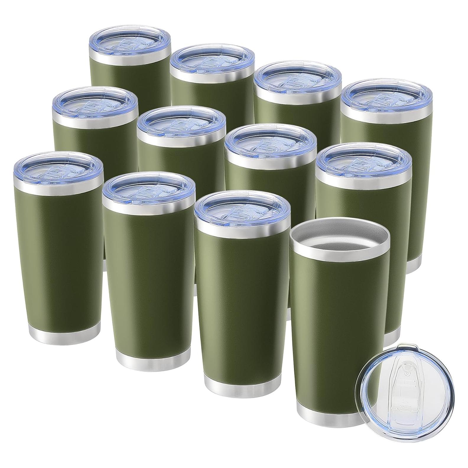 Set de 12 Vasos de Acero Inoxidable OMTech 20oz Verde Militar