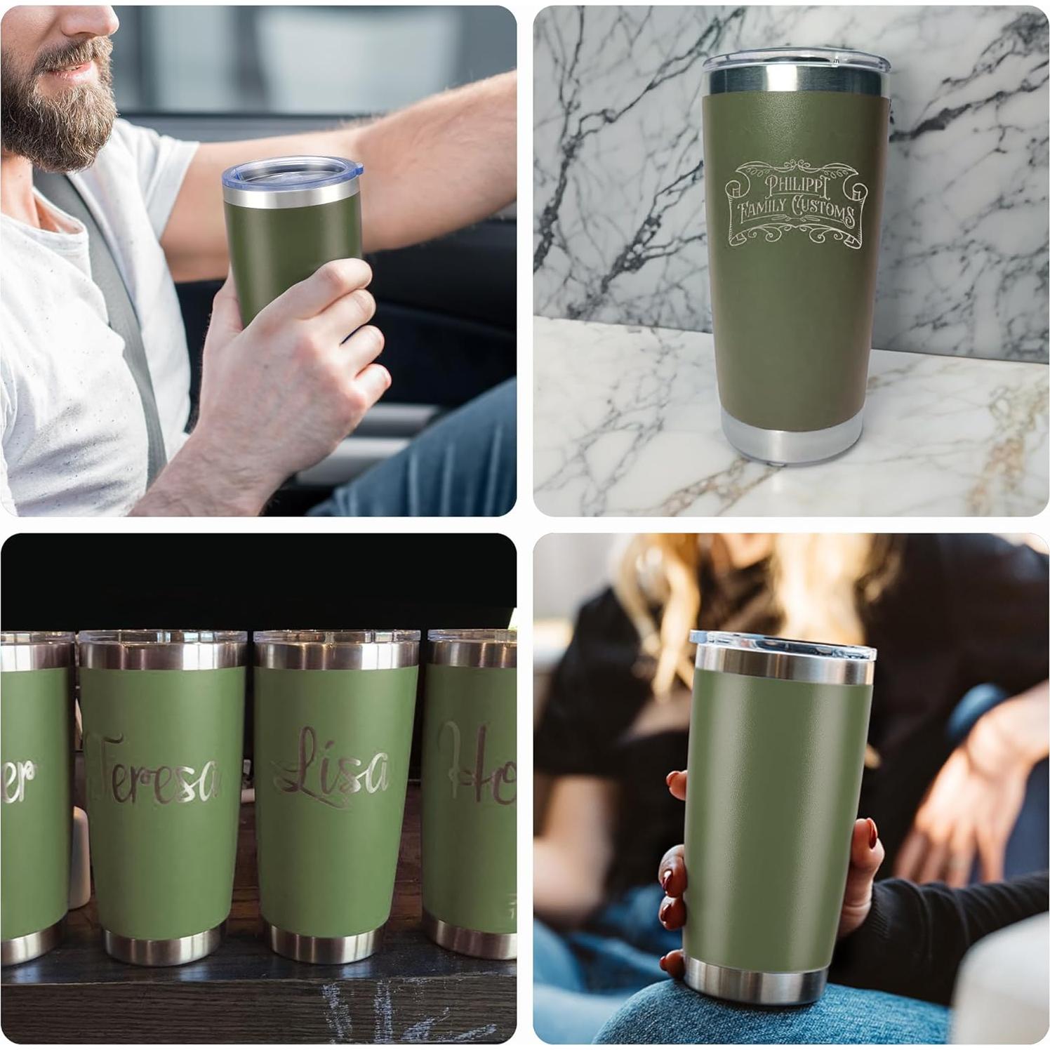 Set de 12 Vasos de Acero Inoxidable OMTech 20oz Verde Militar