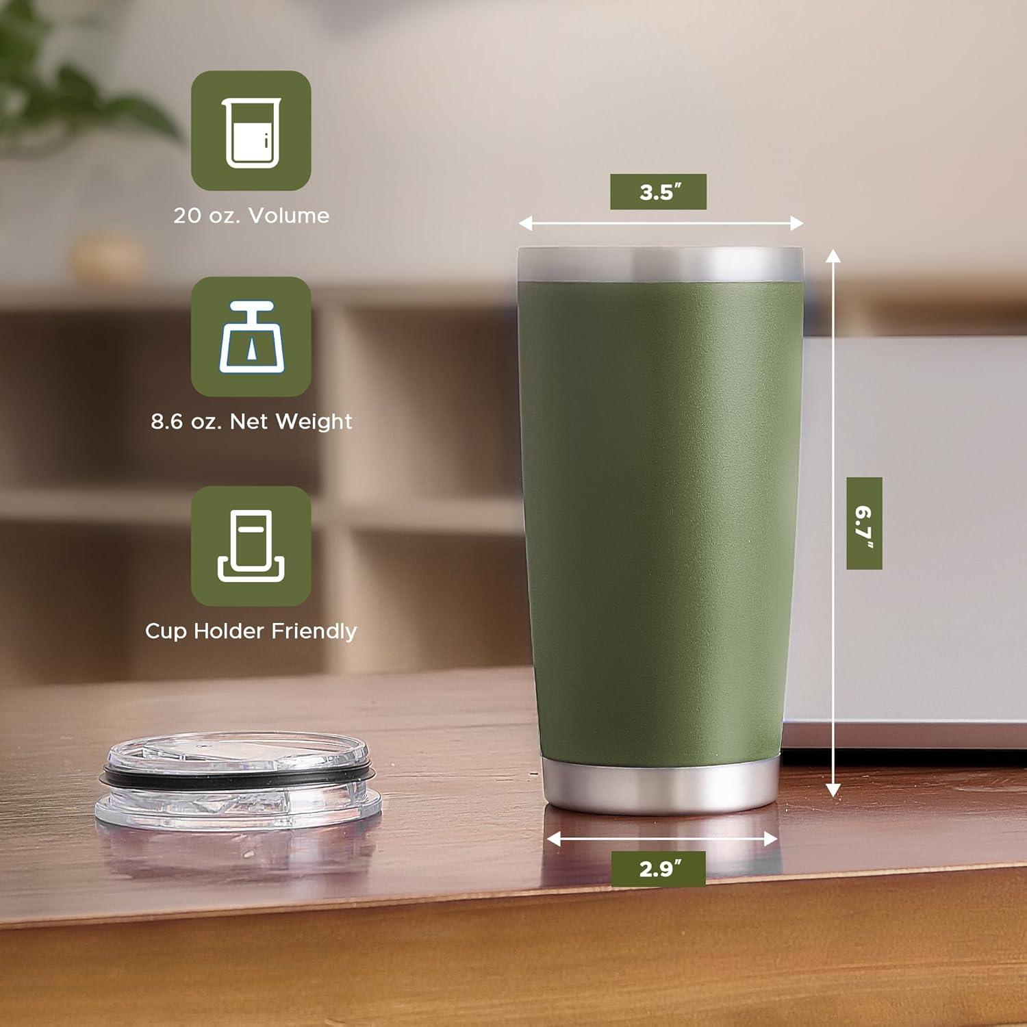 Set de 12 Vasos de Acero Inoxidable OMTech 20oz Verde Militar