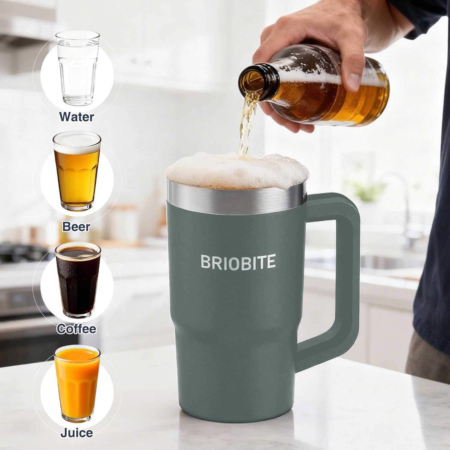 Taza de Cerveza Aislada BrioBite 25oz Verde Doble Pared