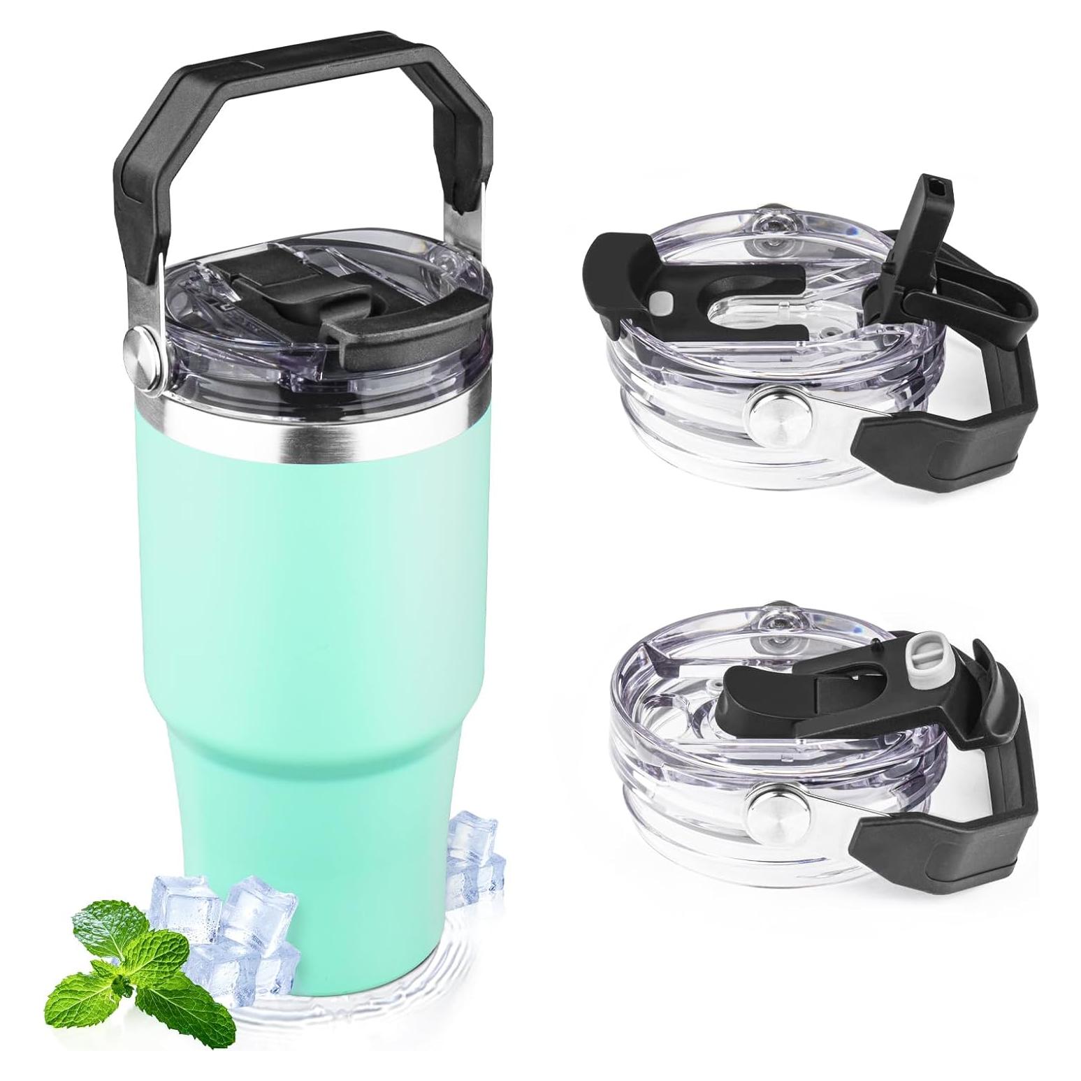 Taza de viaje aislada FLIFQI 20oz verde mate a prueba de fugas