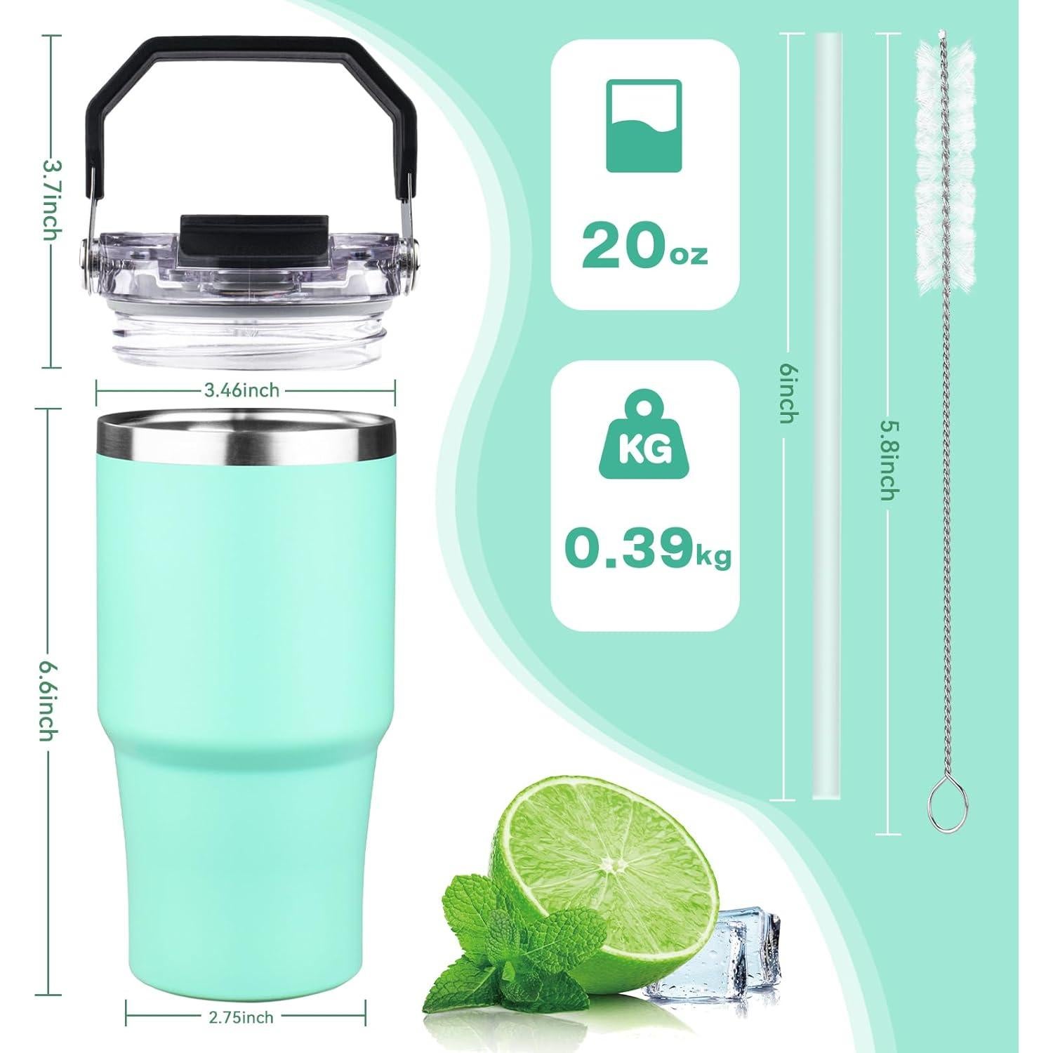 Taza de viaje aislada FLIFQI 20oz verde mate a prueba de fugas