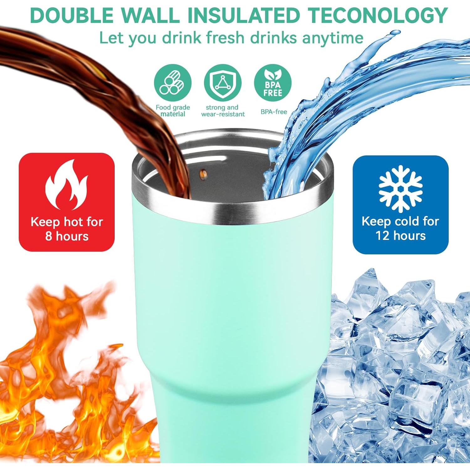 Taza de viaje aislada FLIFQI 20oz verde mate a prueba de fugas