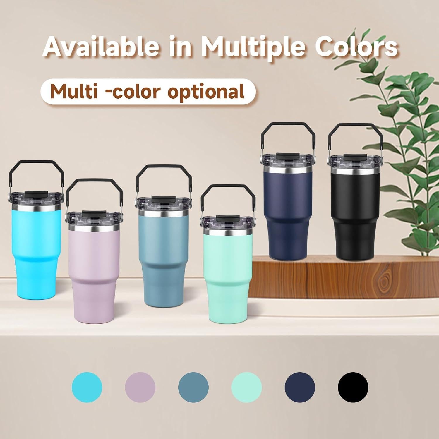 Taza de viaje aislada FLIFQI 20oz verde mate a prueba de fugas