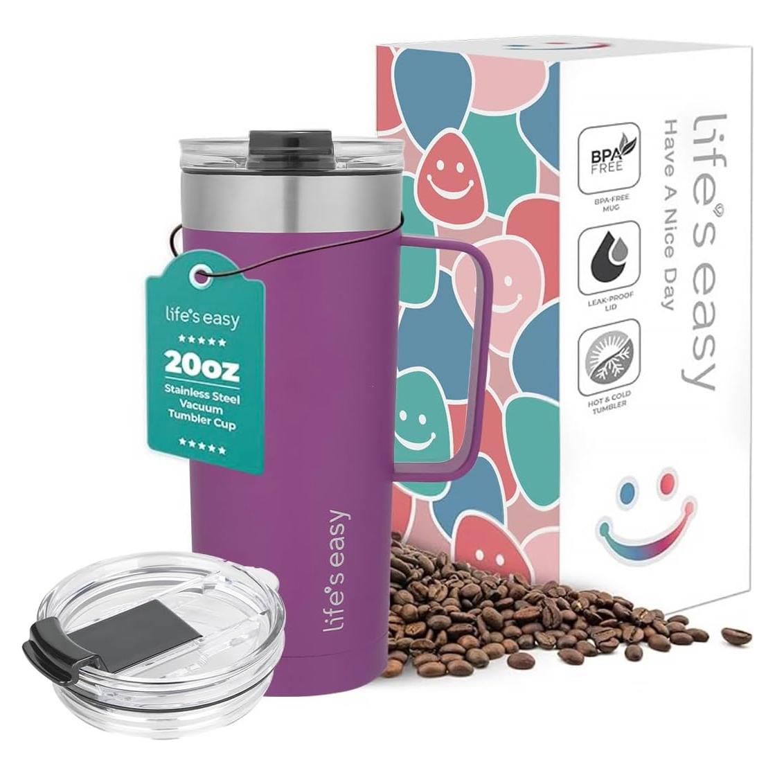 Taza de Acero Inoxidable 20 oz Aislada con Asa Púrpura