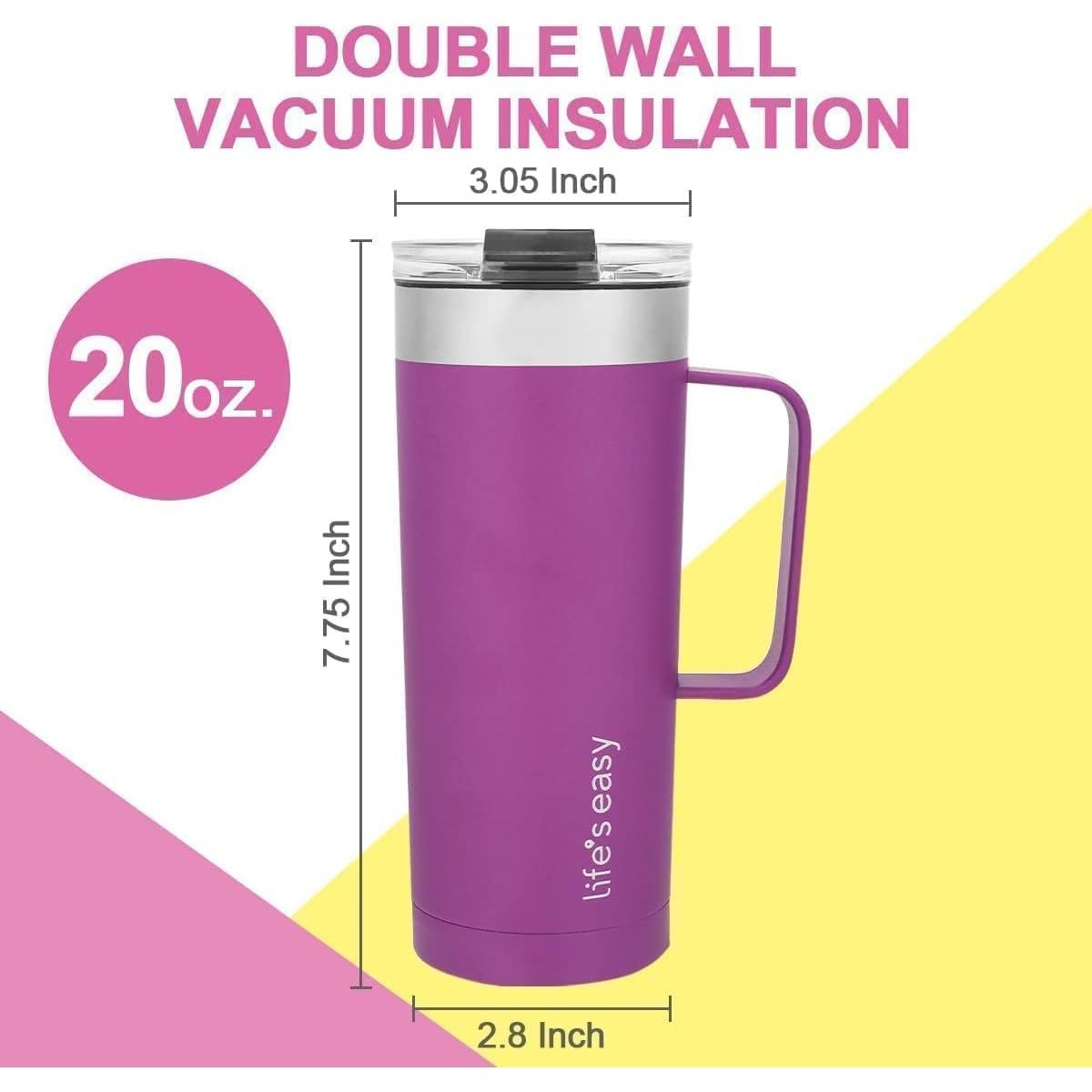 Taza de Acero Inoxidable 20 oz Aislada con Asa Púrpura