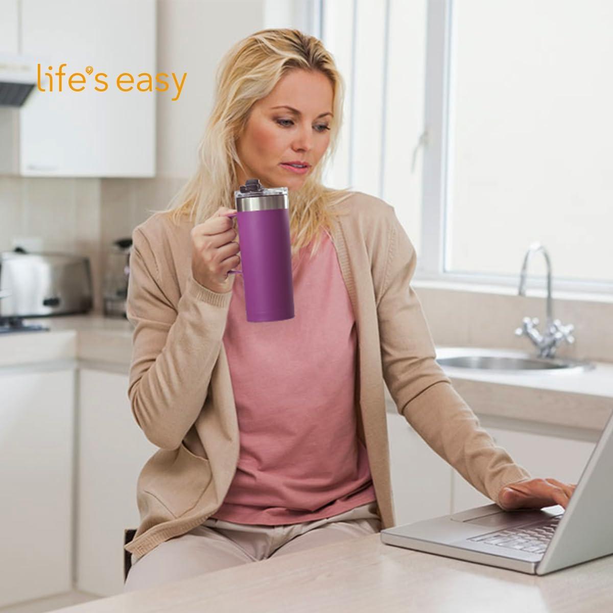 Taza de Acero Inoxidable 20 oz Aislada con Asa Púrpura