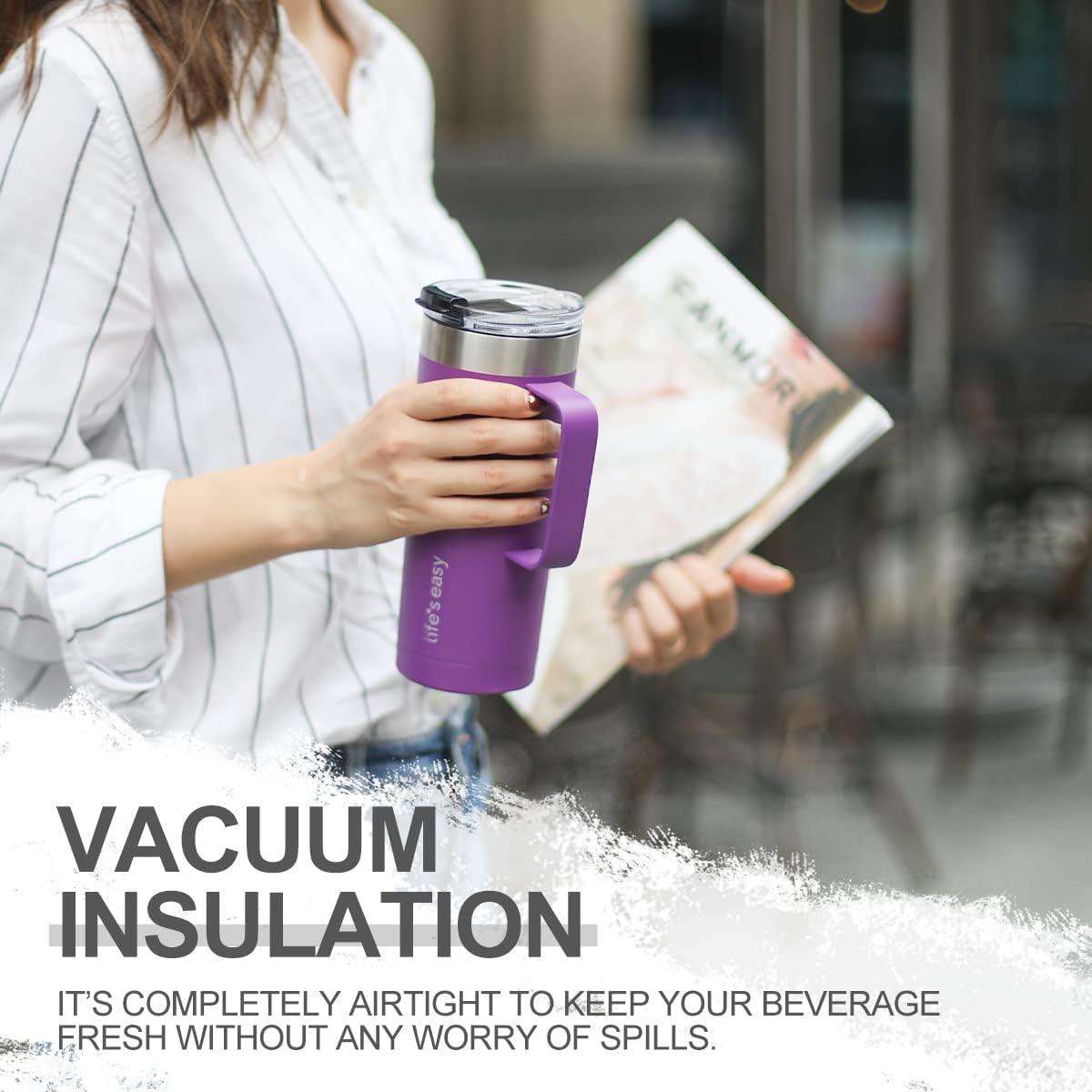 Taza de Acero Inoxidable 20 oz Aislada con Asa Púrpura