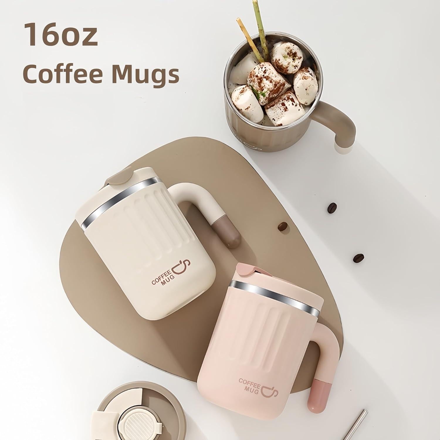 Taza de Café Aislada HOORMED 480ml Doble Pared Rosa