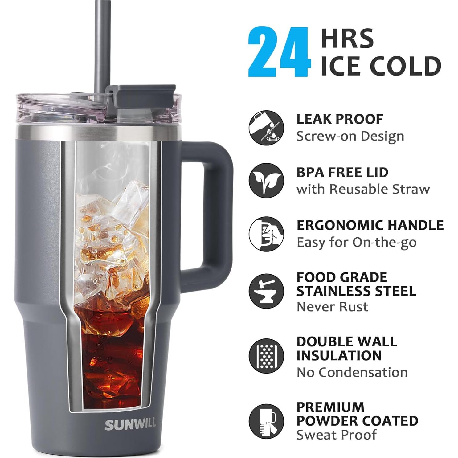 Taza de Café Aislada SUNWILL 20 oz con Asa y Tapa a Prueba de Fugas