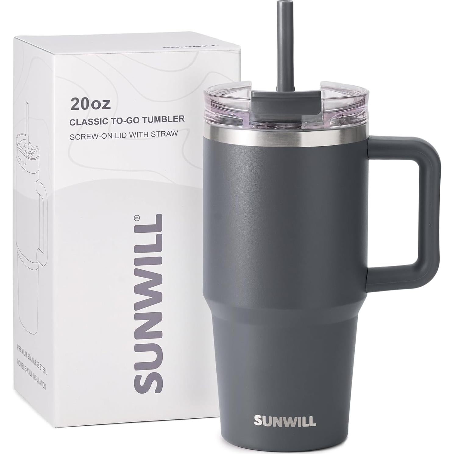 Taza de Café Aislada SUNWILL 20 oz con Asa y Tapa a Prueba de Fugas