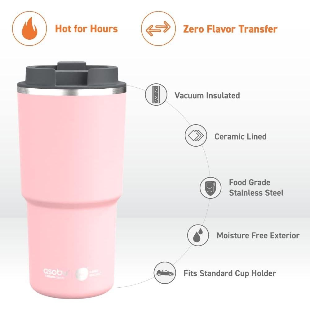 Taza de Viaje Asobu Pick Me Up 650ml Cerámica Rosa Doble Pared