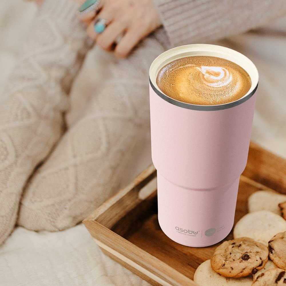 Taza de Viaje Asobu Pick Me Up 650ml Cerámica Rosa Doble Pared