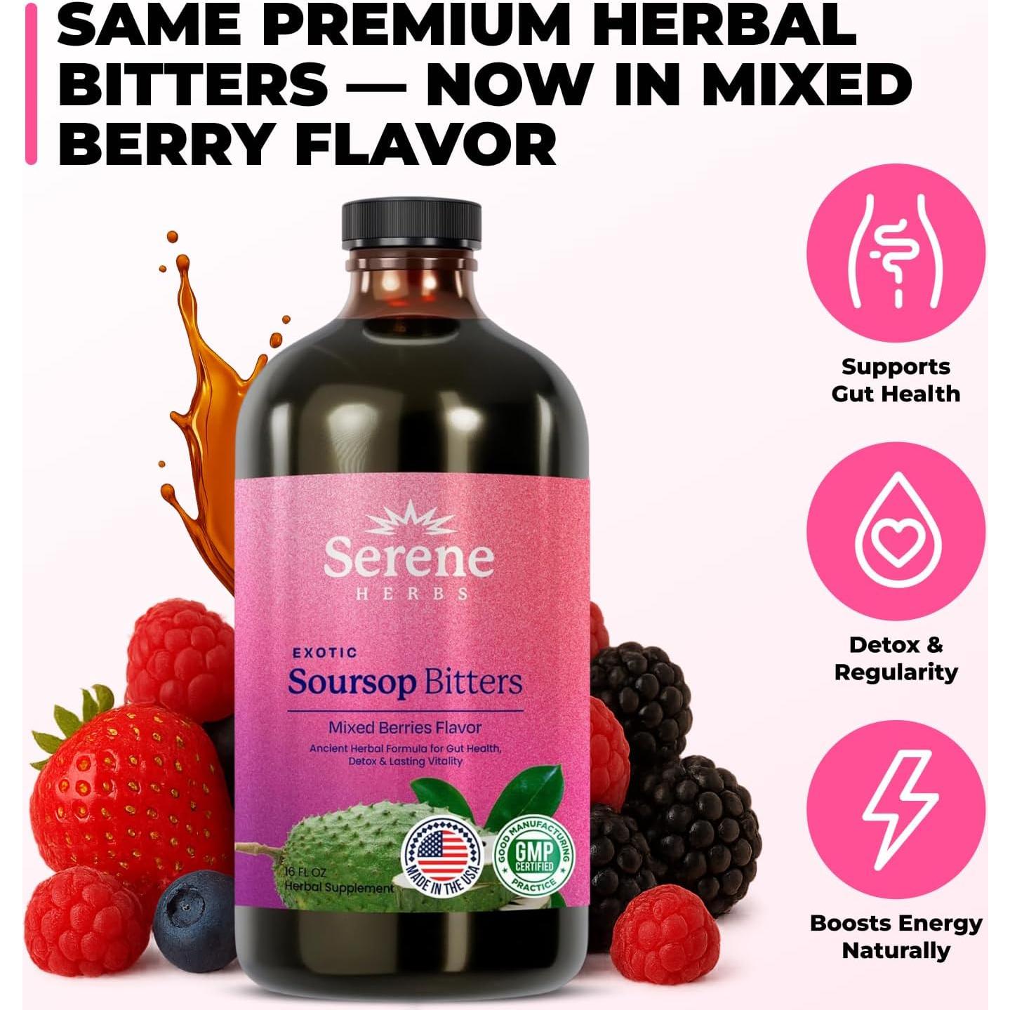 Bitters de Guanábana Serene Herbs 473 ml - Sabor Frutos Rojos - Vegano