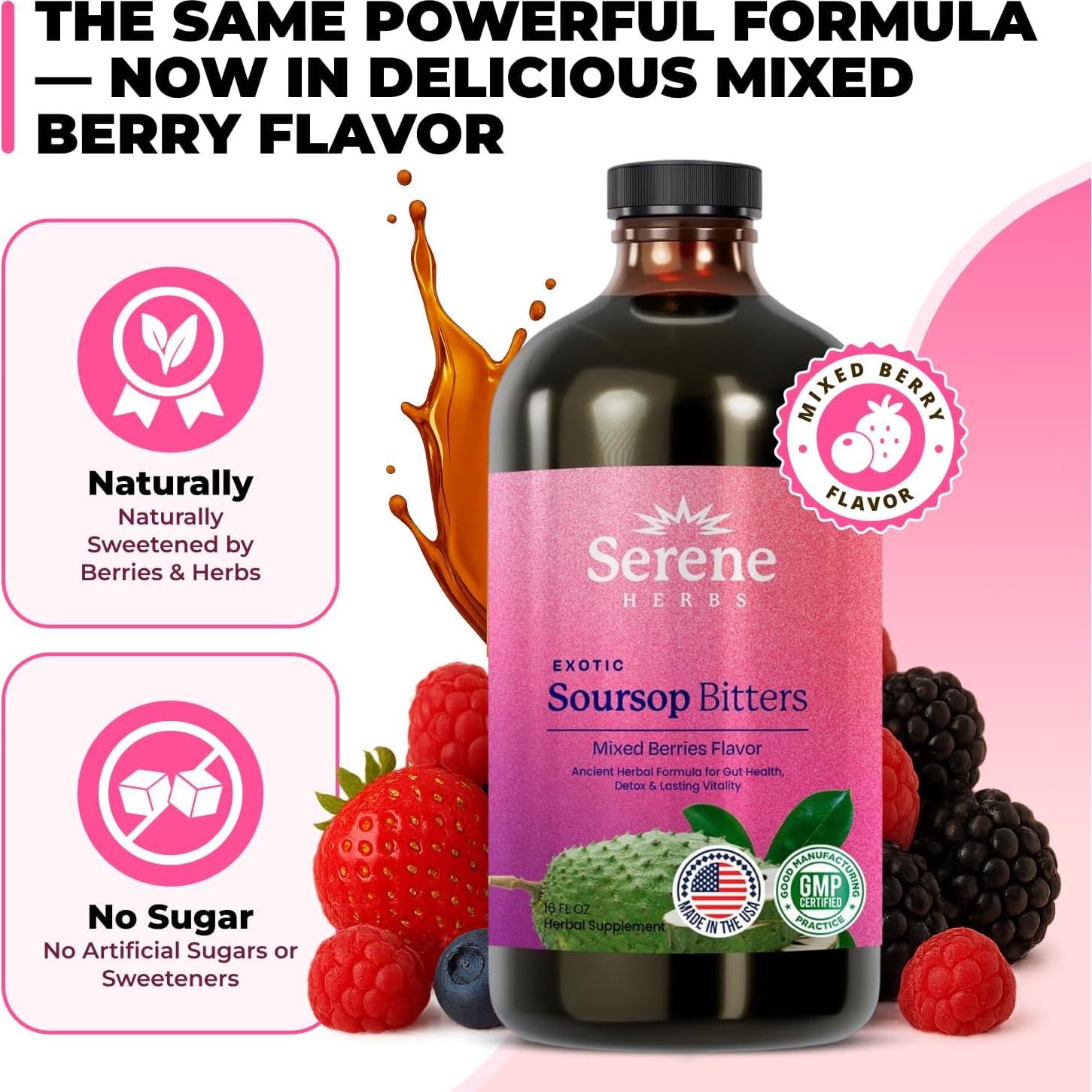 Bitters de Guanábana Serene Herbs 473 ml - Sabor Frutos Rojos - Vegano